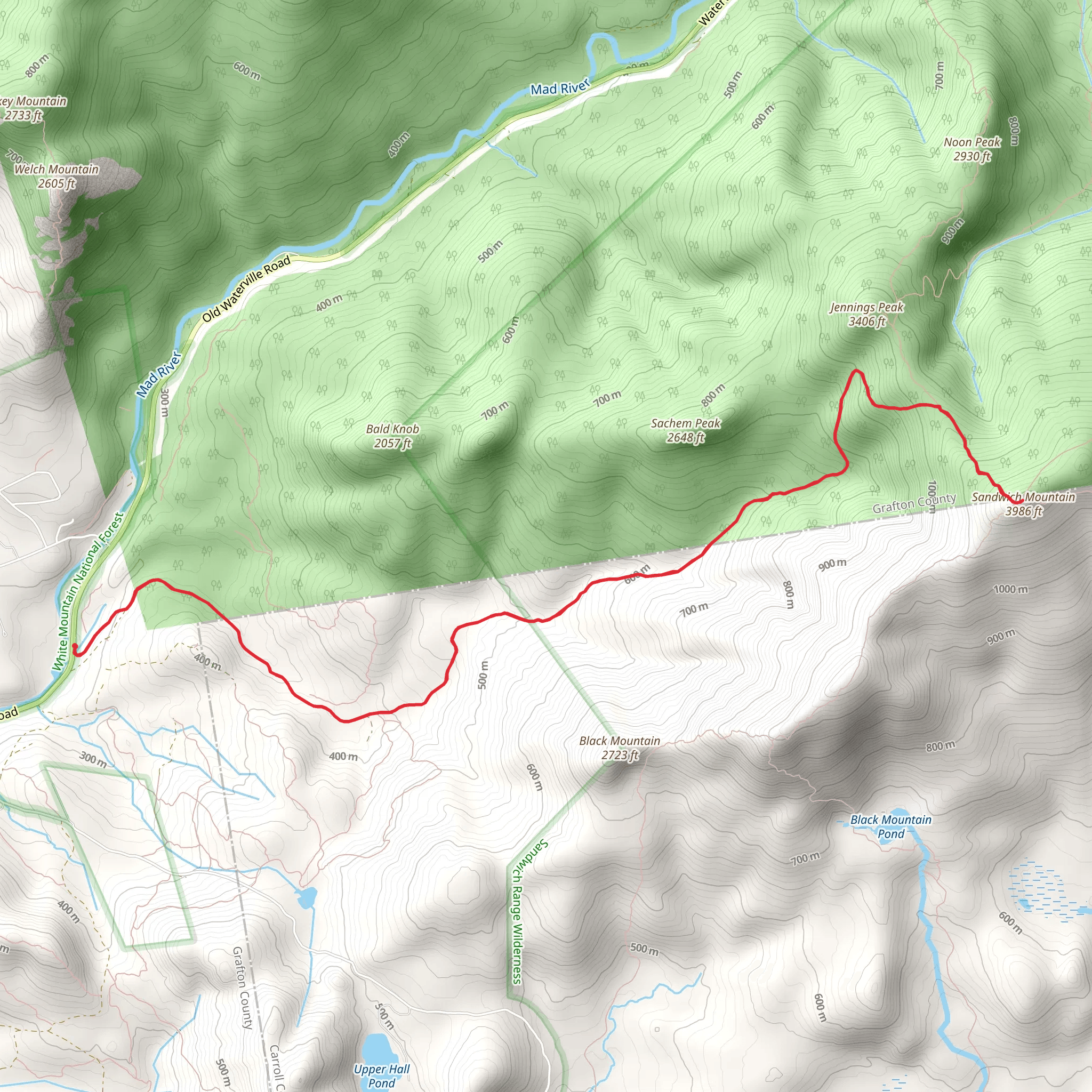 Sandwich Mountain via Smart's Brook Trail mobile static map