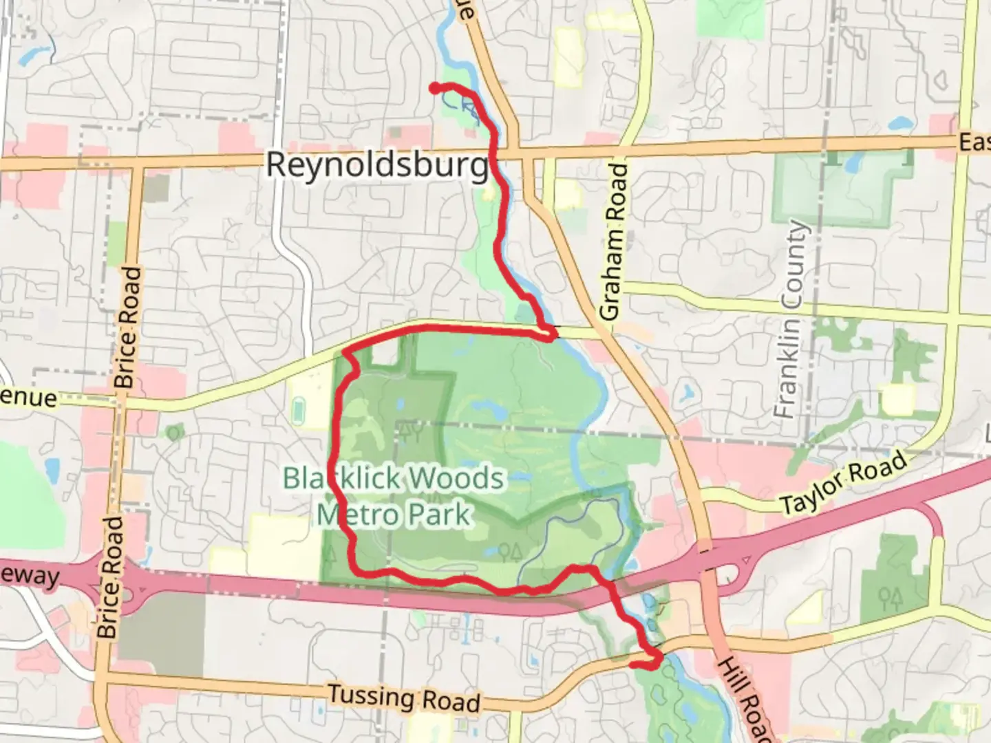 An image depicting the trail Blacklick Creek Greenway Trail and its surrounding area.