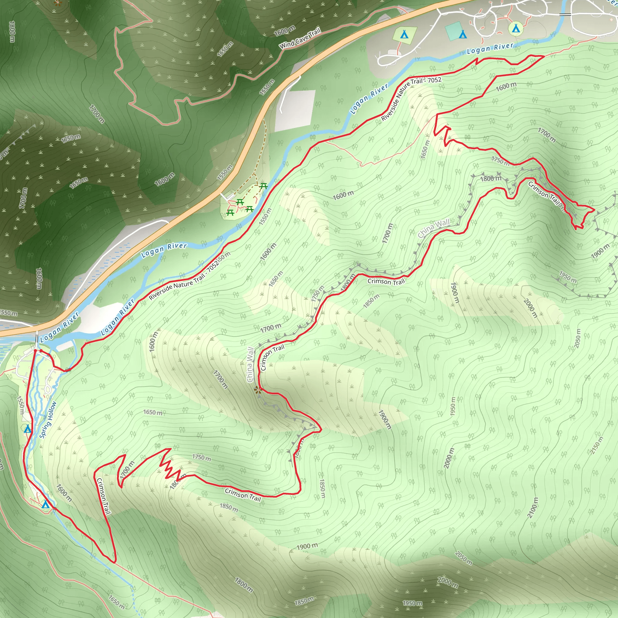 Crimson Trail and Riverside Nature Trail mobile static map