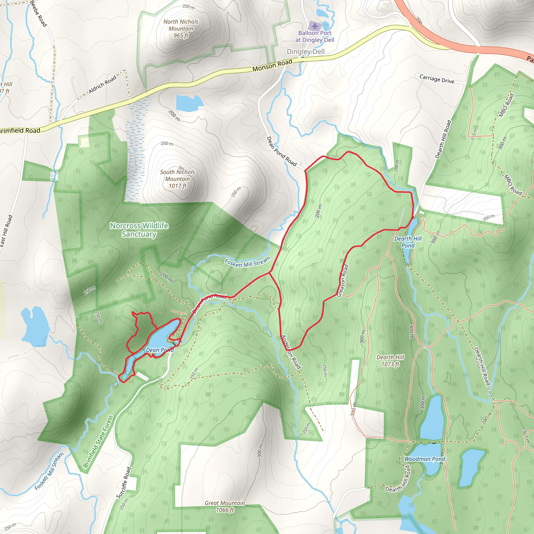 Dean Pond Loop via Dearth Hill Pond mobile static map