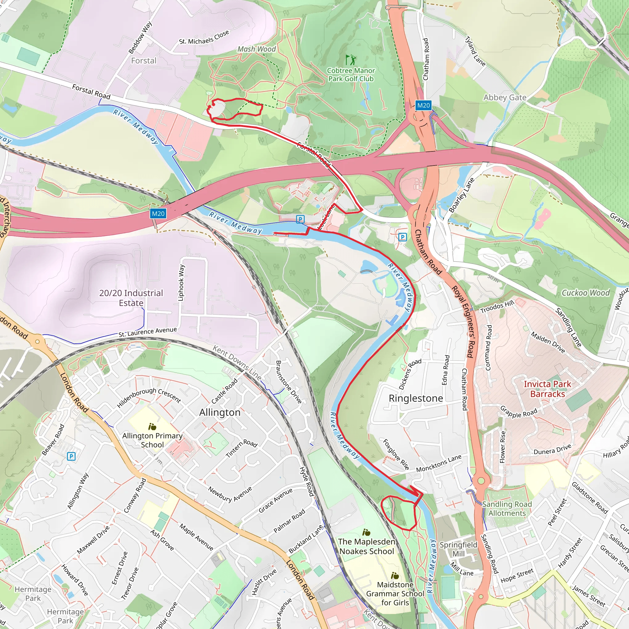 Cobtree Manor Park and Whatman Park via Medway Valley Walk mobile static map