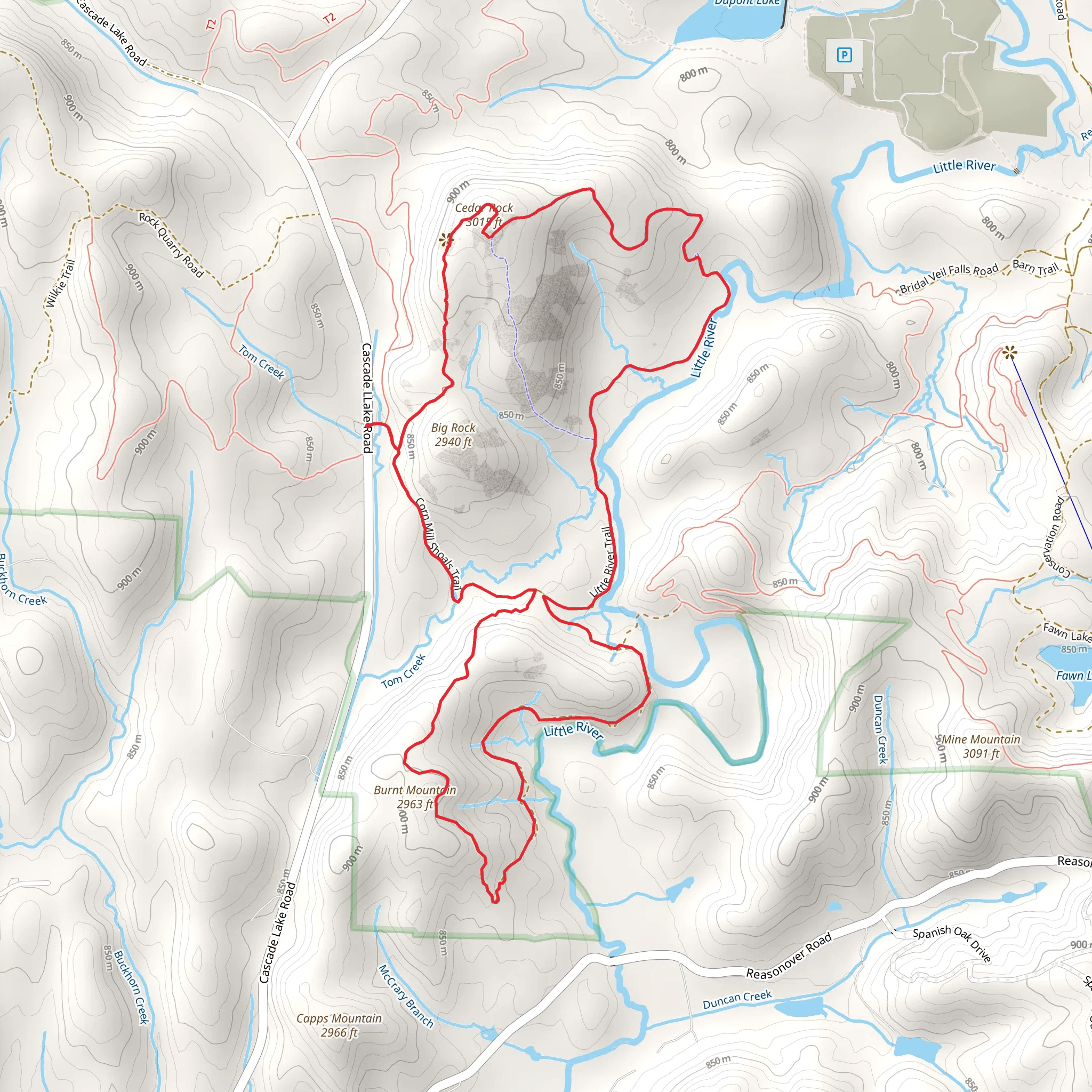 Corn Mill Shoals Trail, Little River Trail and Cedar Rock Trail Loop mobile static map