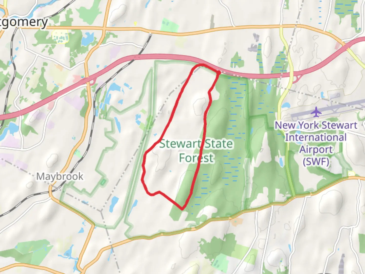 An image depicting the trail New Road and Ridge Road Loop from Coldenham and its surrounding area.