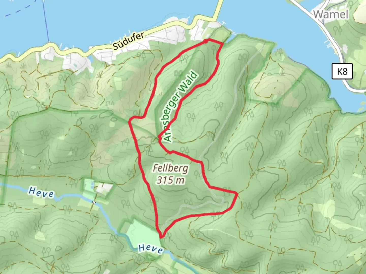 An image depicting the trail Fellberg, Steigeiche Loop via Um den Möhnesee and its surrounding area.