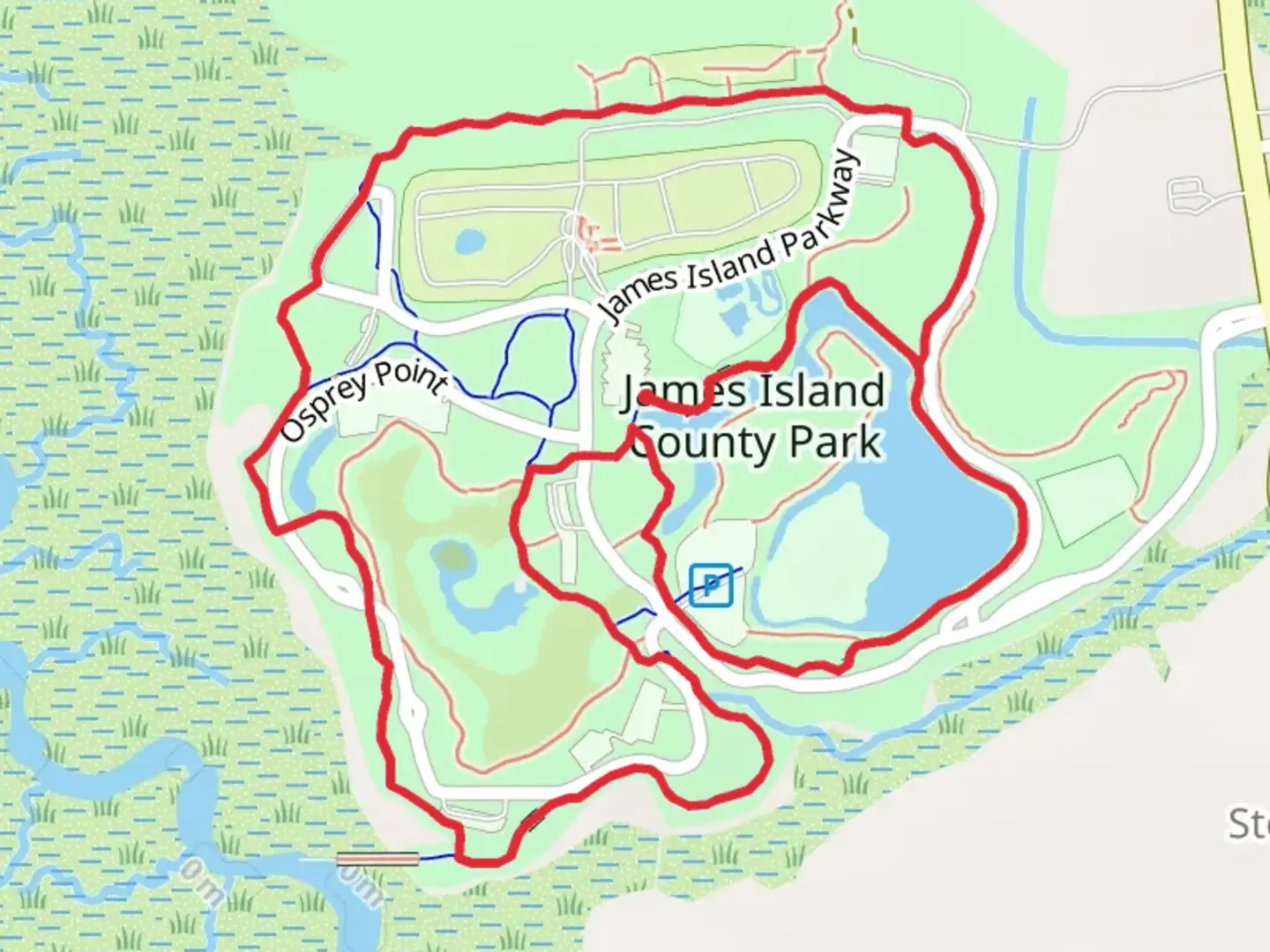 An image depicting the trail James Island County Park Loop and its surrounding area.