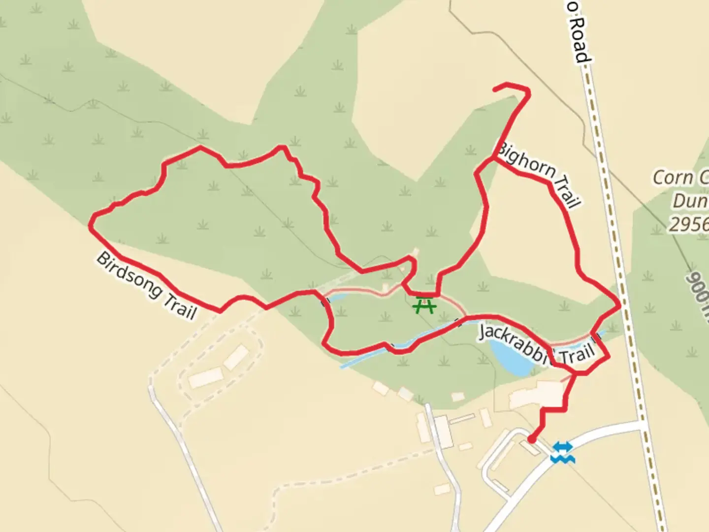 An image depicting the trail Coyote Trail and Birdsong Trail Loop and its surrounding area.
