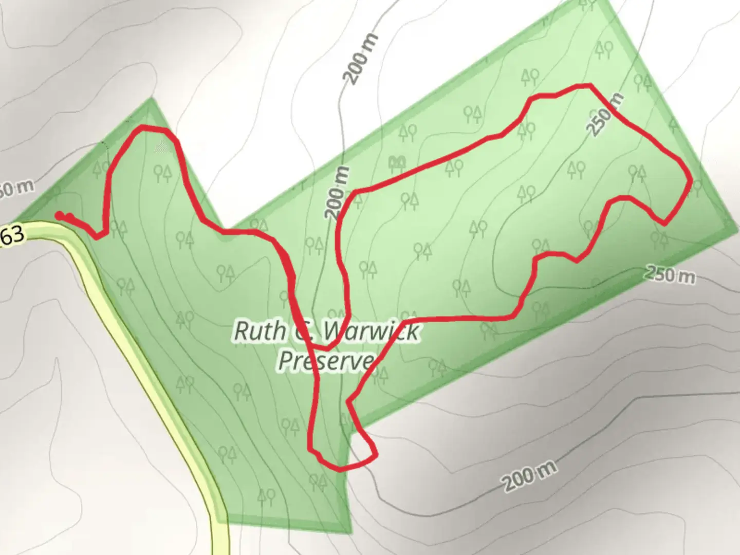 An image depicting the trail Warwick Preserve Loop and its surrounding area.
