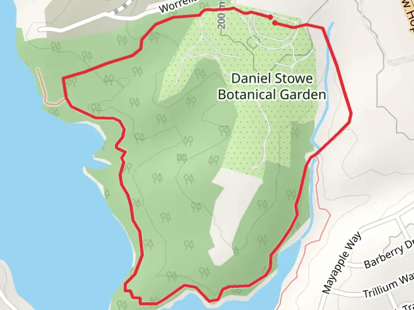 An image depicting the trail Worrells River Road Loop - South and its surrounding area.