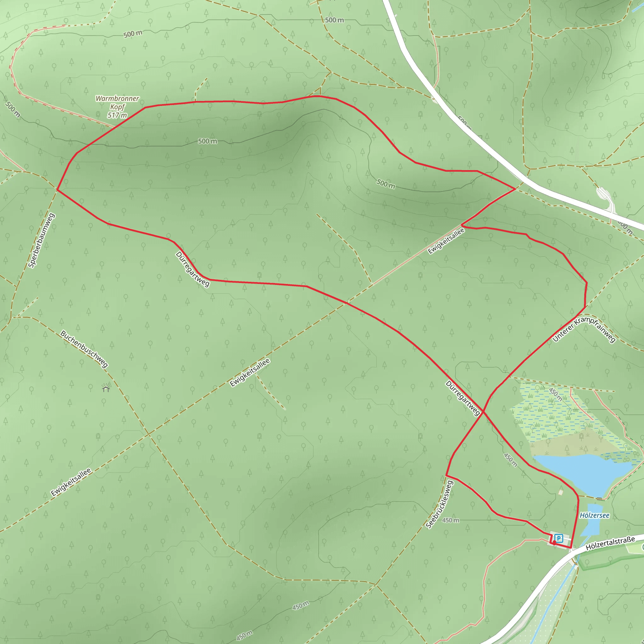 Hölzersee and Warmbronner Kopf via Rundwanderweg mobile static map