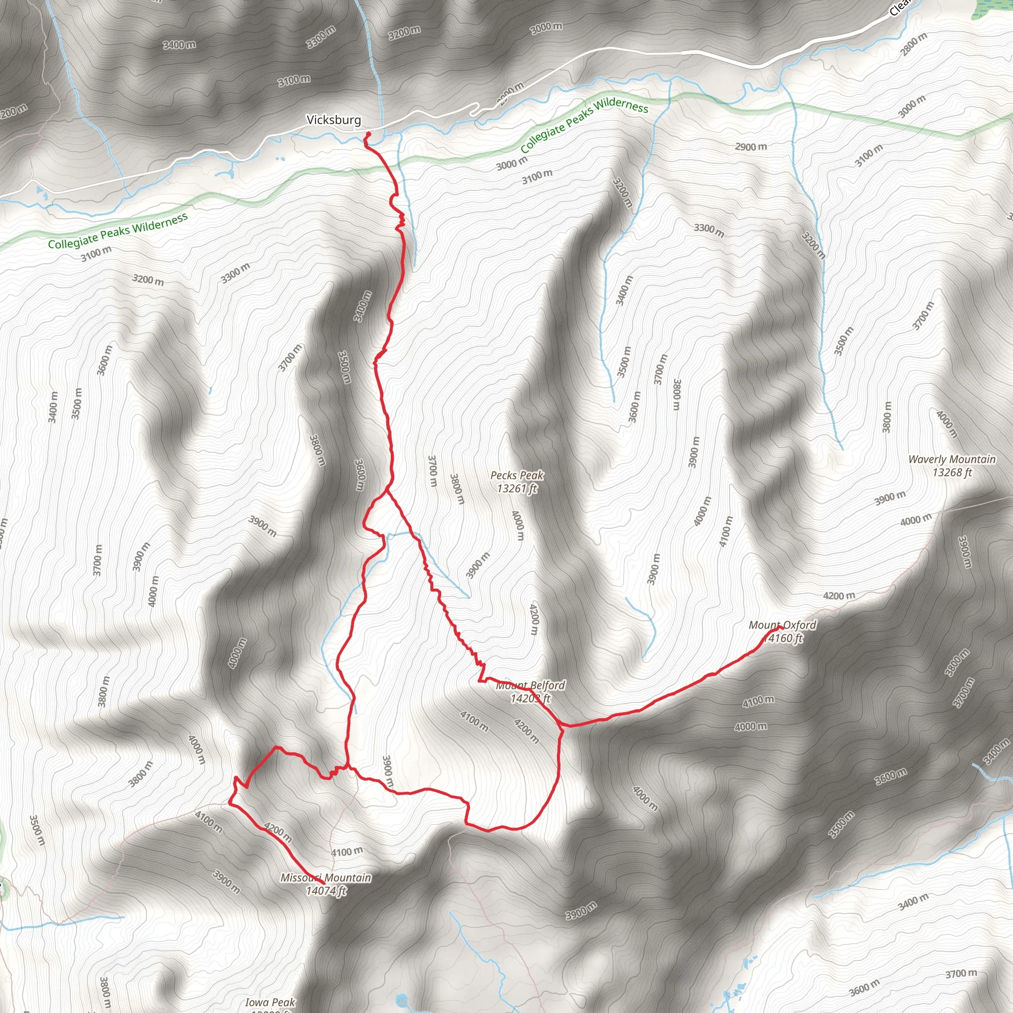 Missouri Gulch Trail, Missouri Mountain and Mount Oxford Loop mobile static map