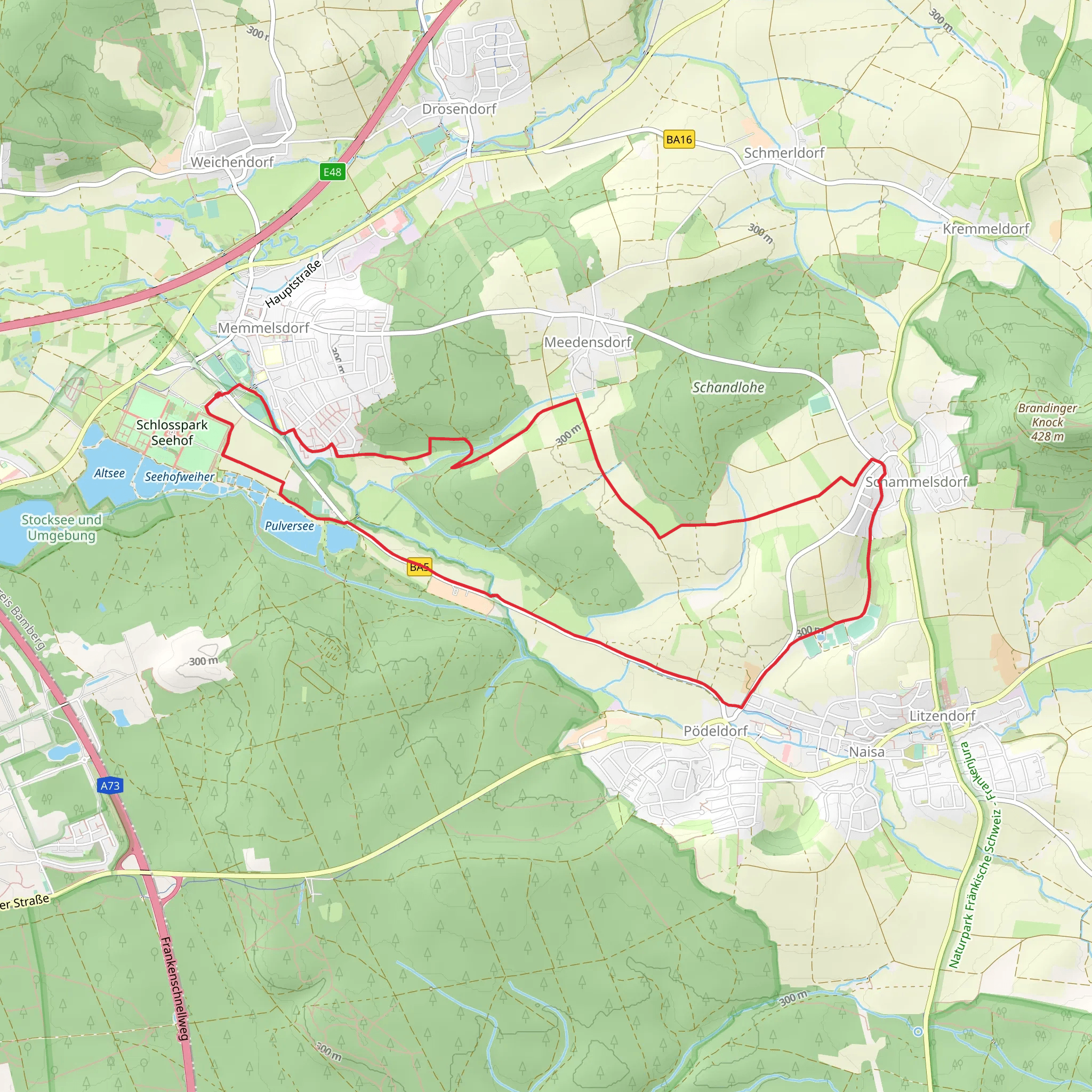 Seehof to Podeldorf and Schammelsdorf Loop via Pulversee mobile static map