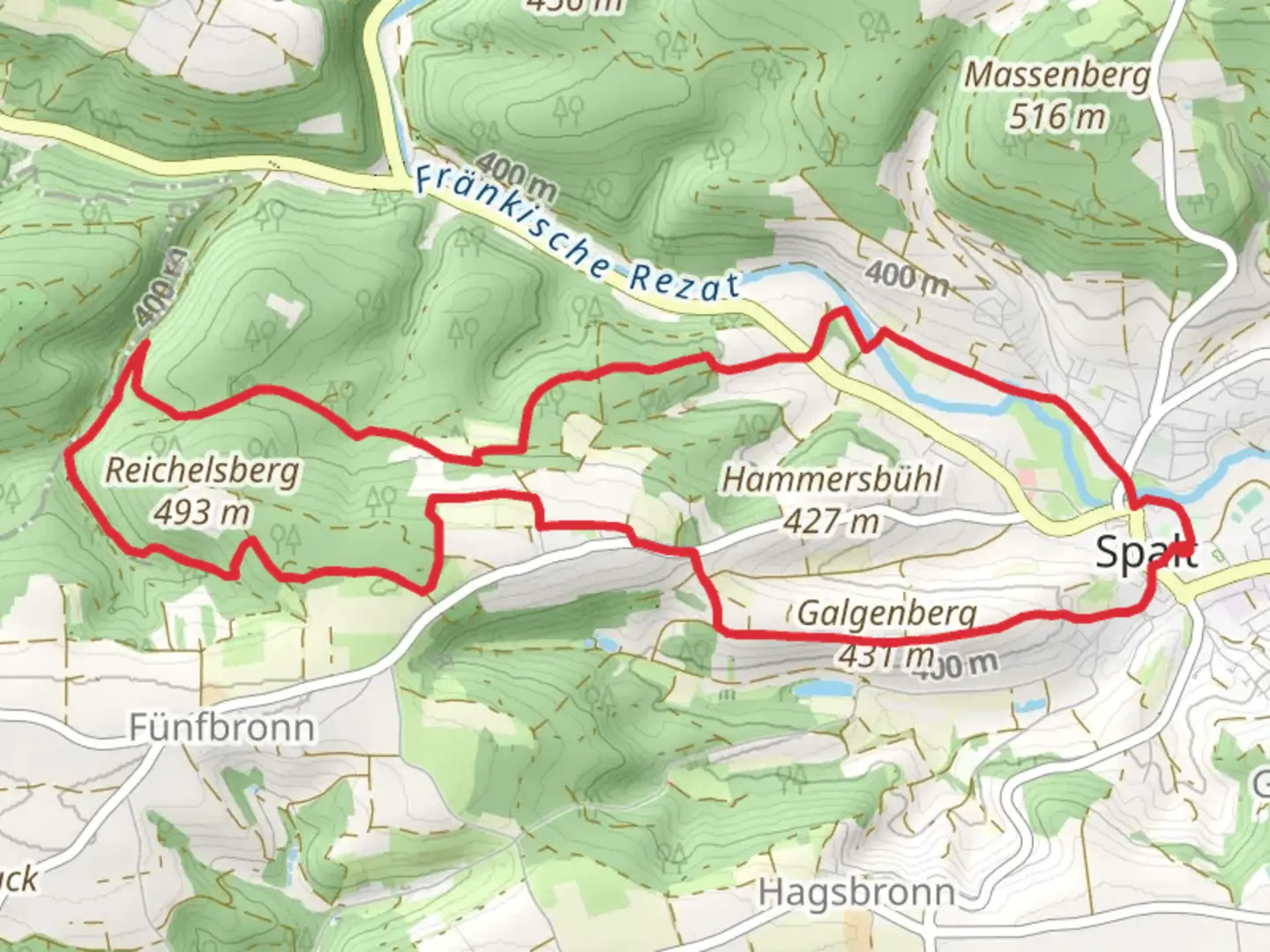 An image depicting the trail Schnittlinger Eiche and Spalt IVV 7 Loop and its surrounding area.