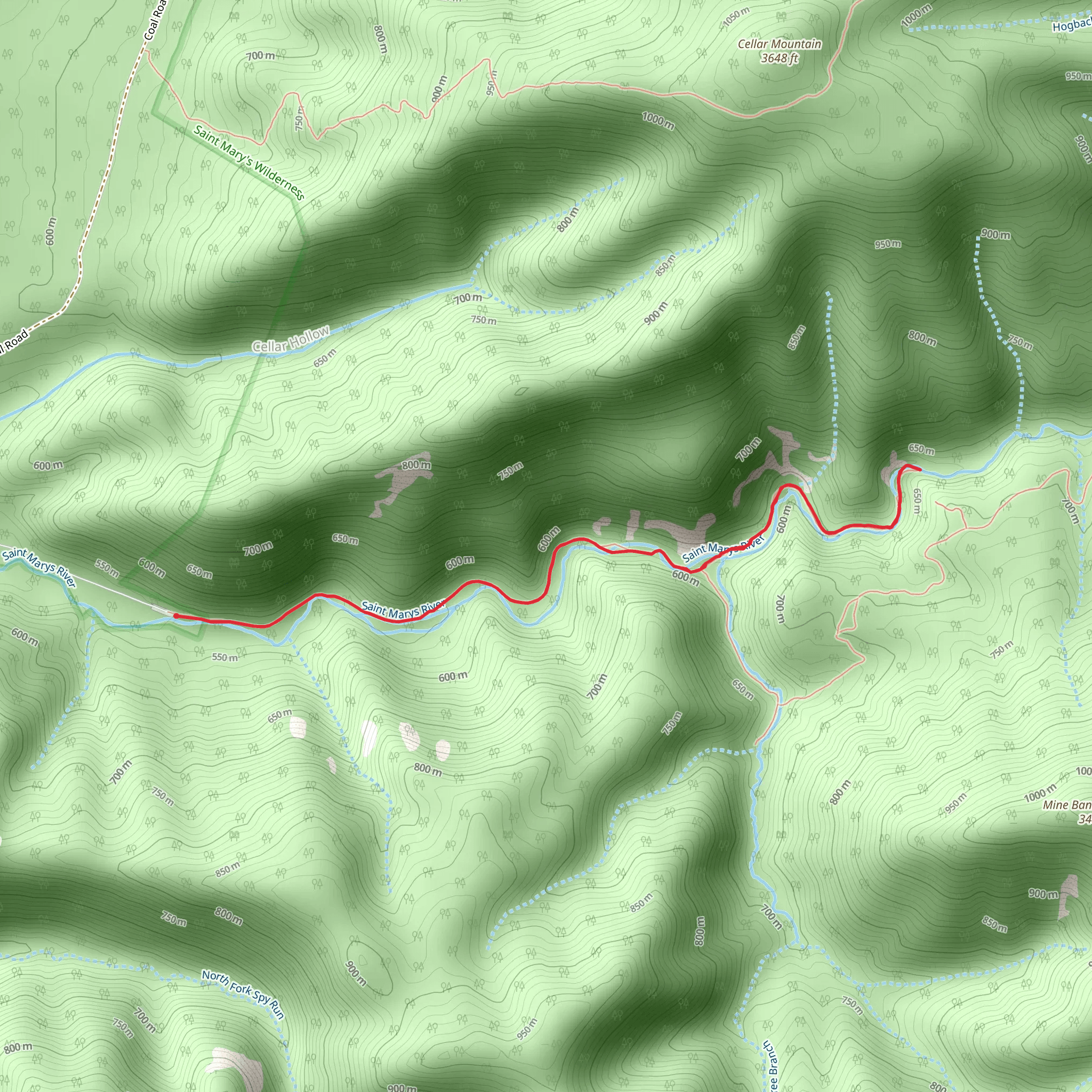 Saint Mary's Gorge via Saint Mary's River Trail mobile static map