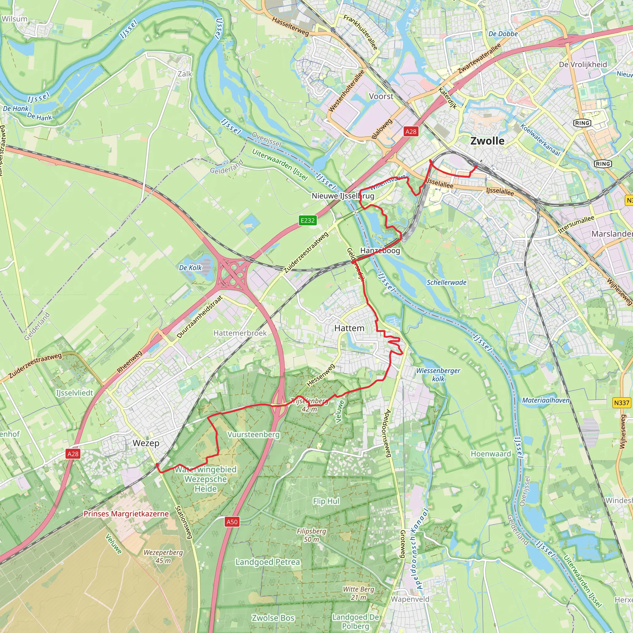 Wezep to Zwolle via Wezepsche and Engelse Werk mobile static map