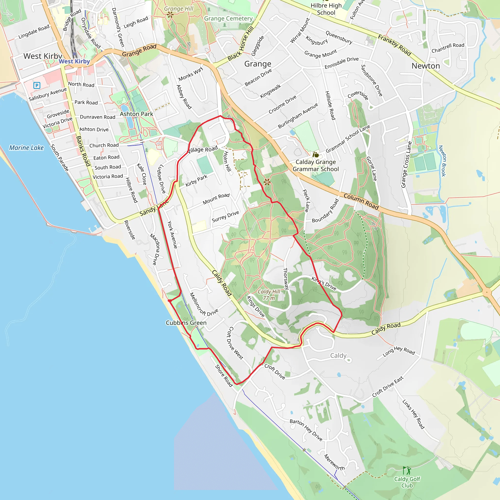 Caldy Hill and Cubbins Green mobile static map