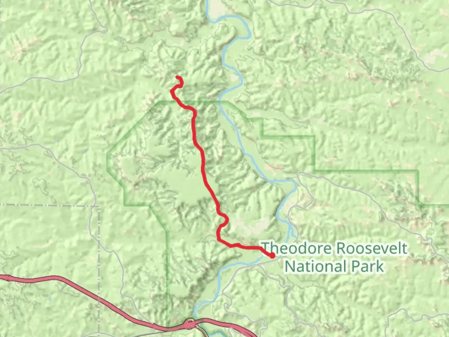 An image depicting the trail Maah Daah Hey Trail - Little Missouri River and its surrounding area.