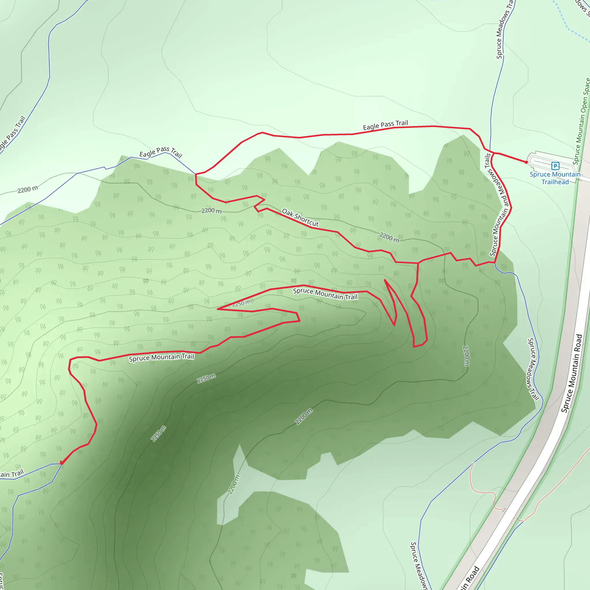 Eagle Pass - Oak Shortcut Loop via Spruce Mountain Trail mobile static map