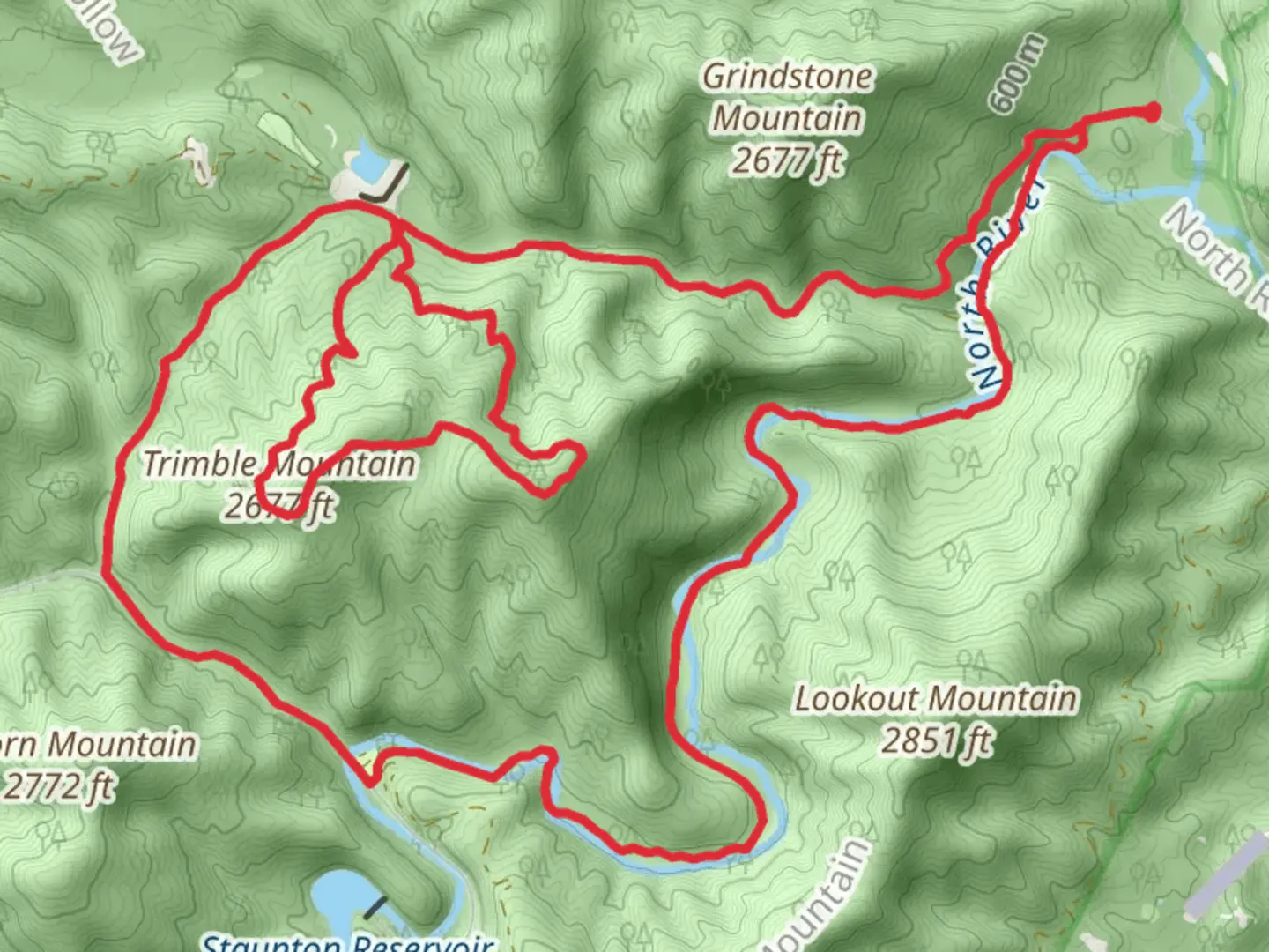 An image depicting the trail Trimble Mountain and North River Gorge Loop Trail and its surrounding area.
