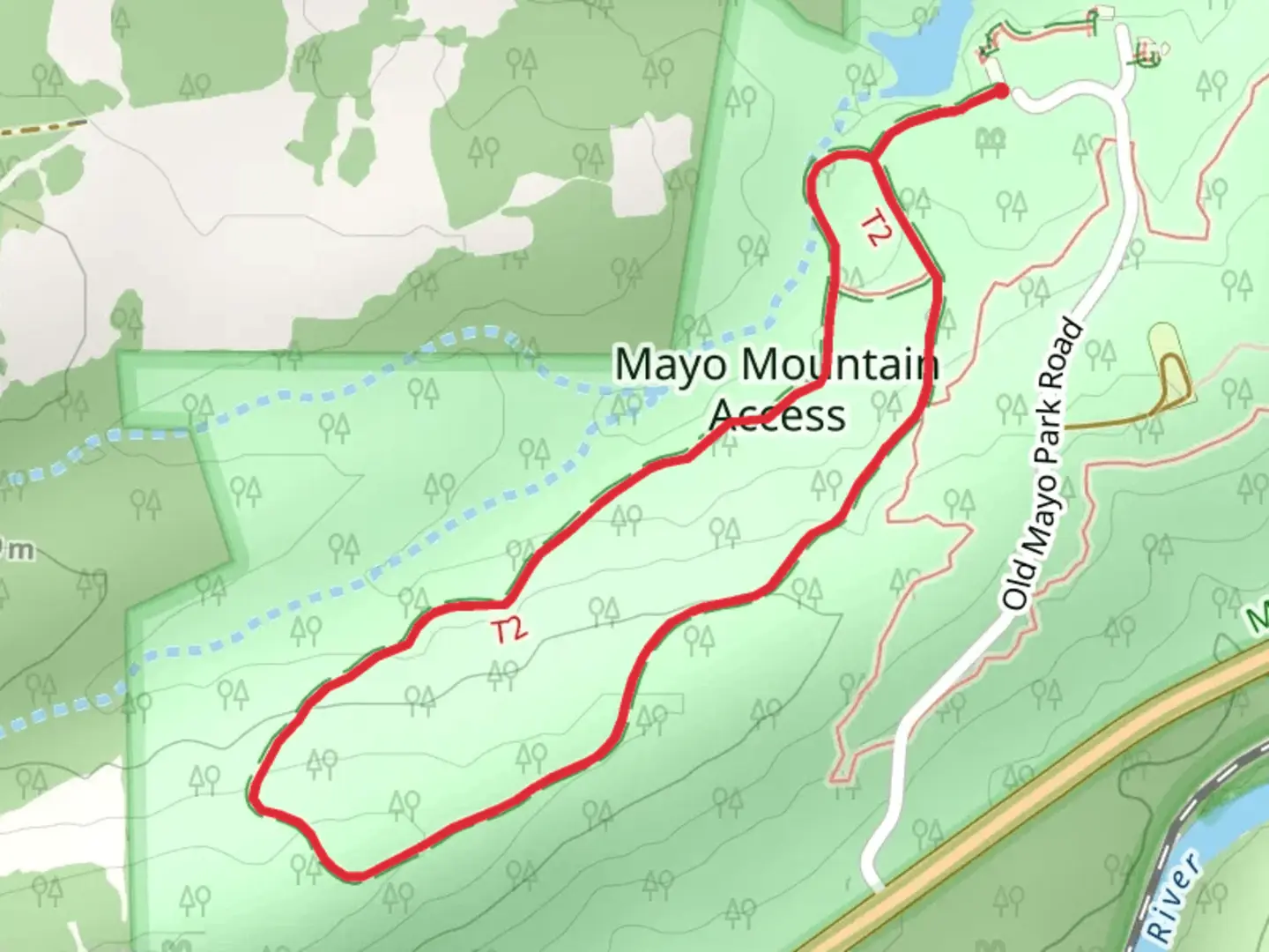 An image depicting the trail Mayo Mountain Loop Trail and its surrounding area.