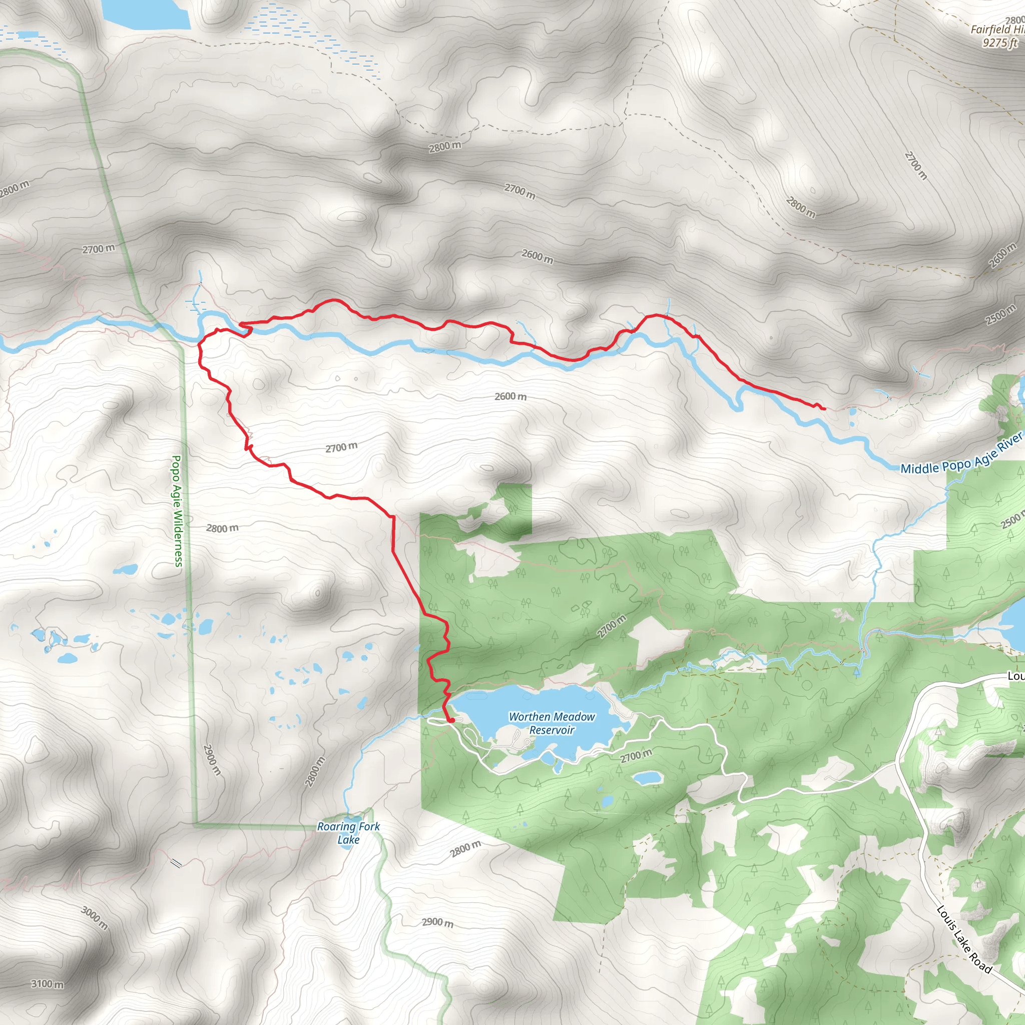 Middle Fork Trail from Worthen Meadow Reservoir mobile static map