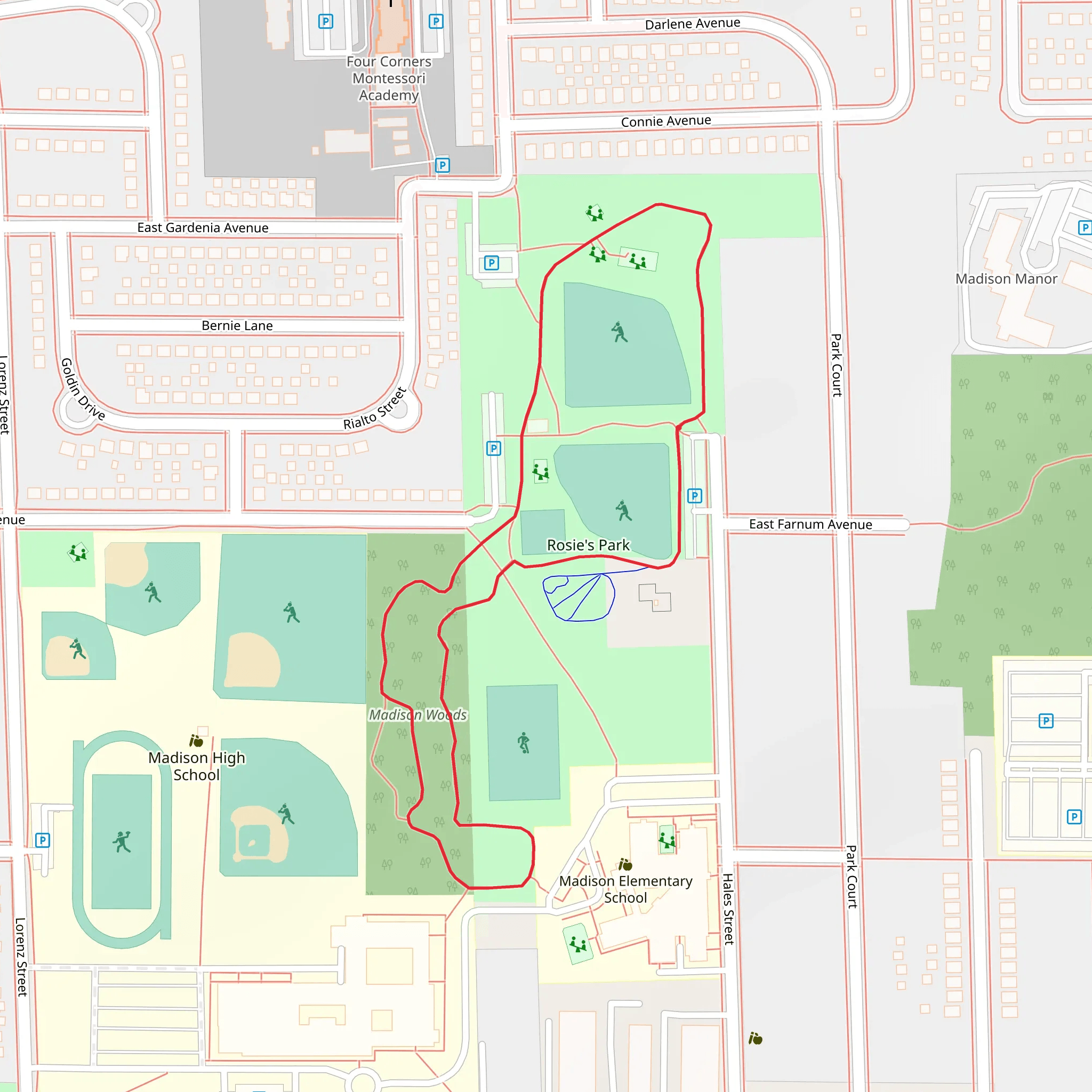 Rosie's Park and Madison Woods Loop mobile static map