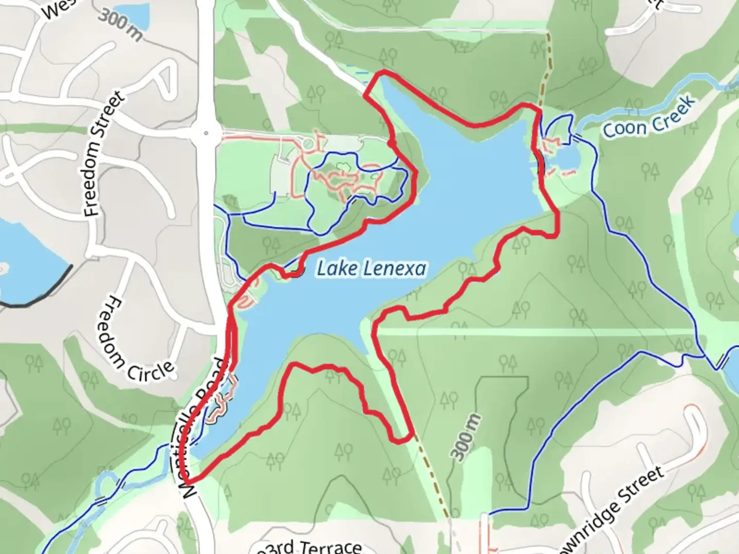 An image depicting the trail Lake Lenexa Loop and its surrounding area.
