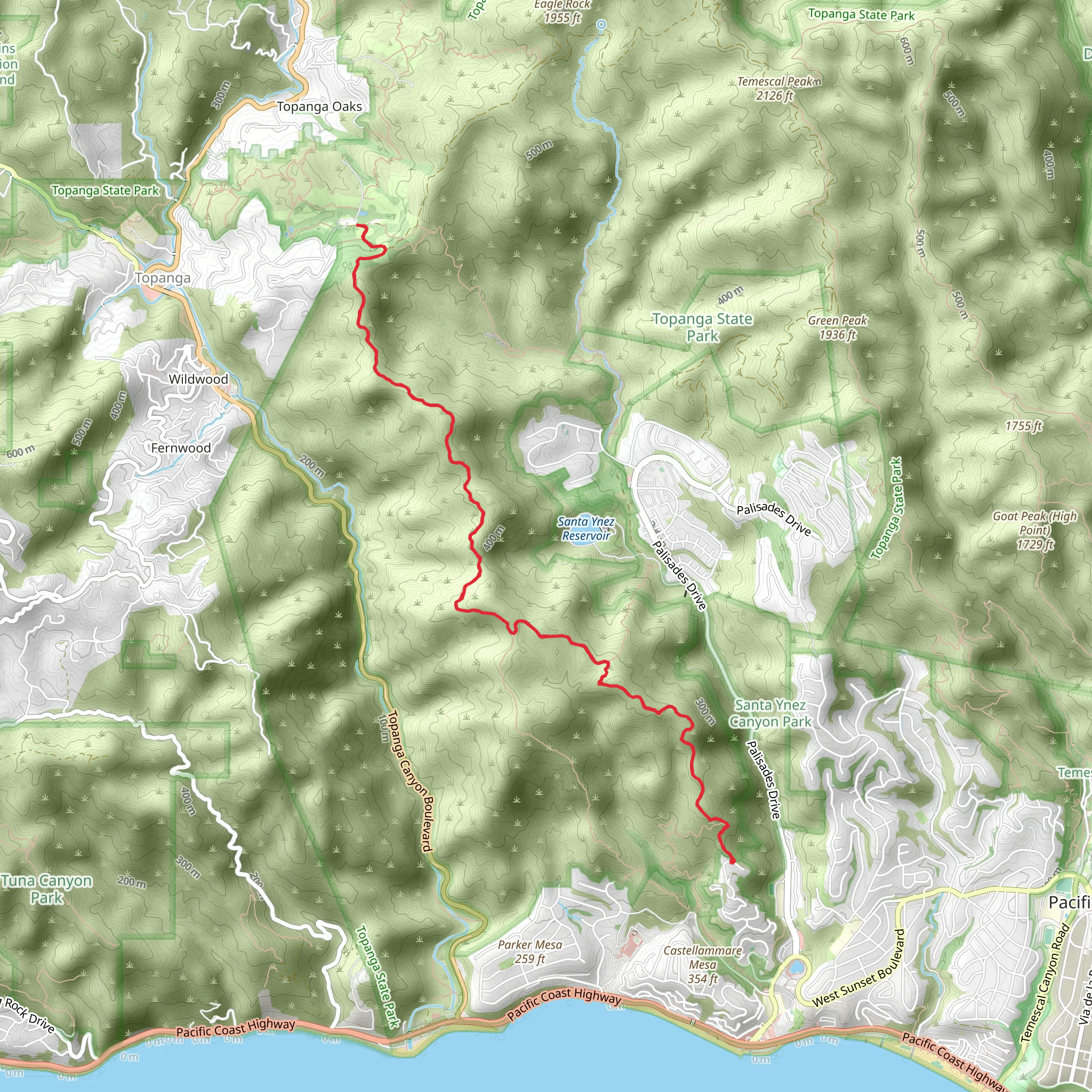 East Topanga Fire Road mobile static map
