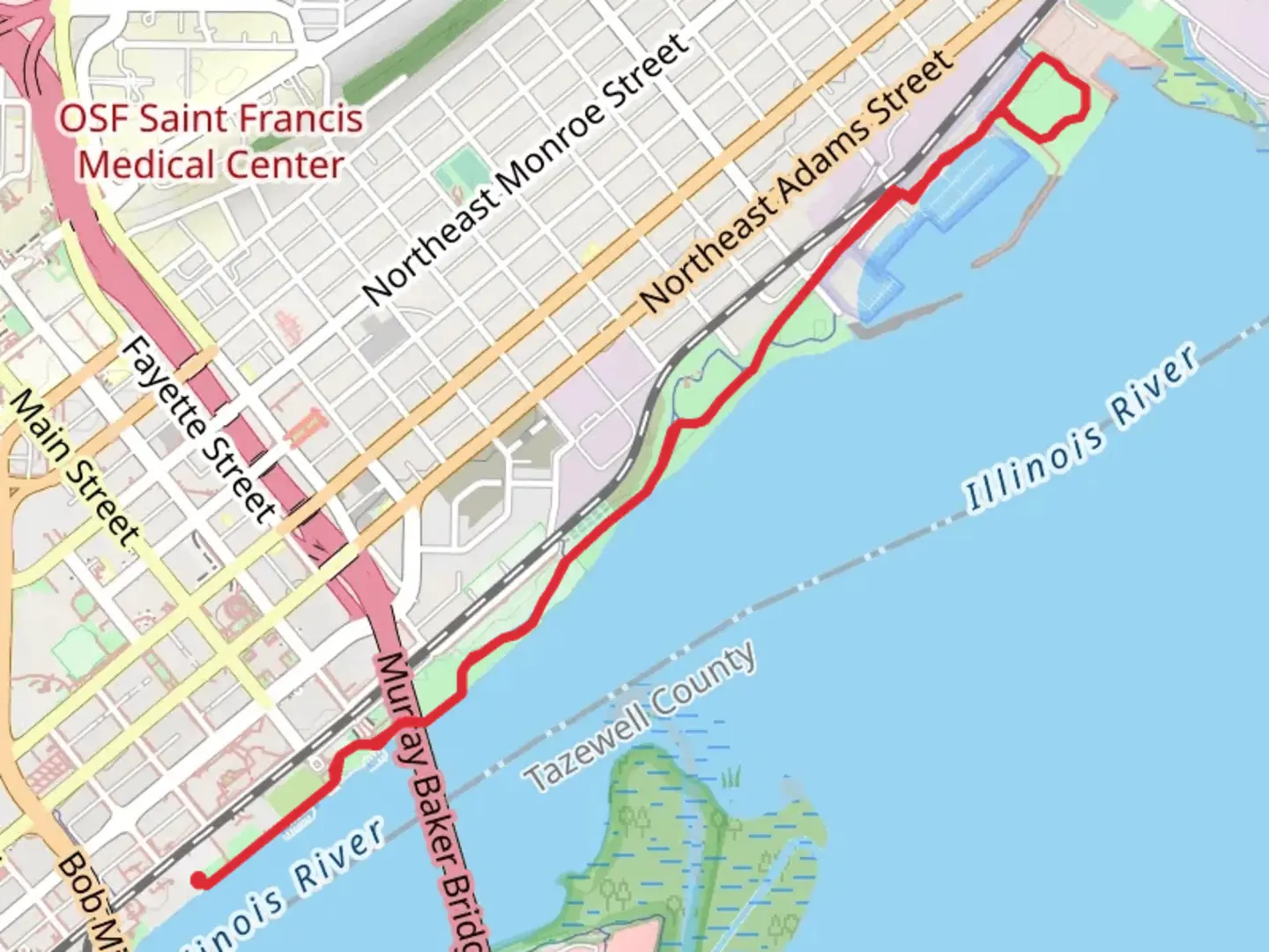 An image depicting the trail Rock Island Greenway, Eckwood Park and riverfront Park and its surrounding area.