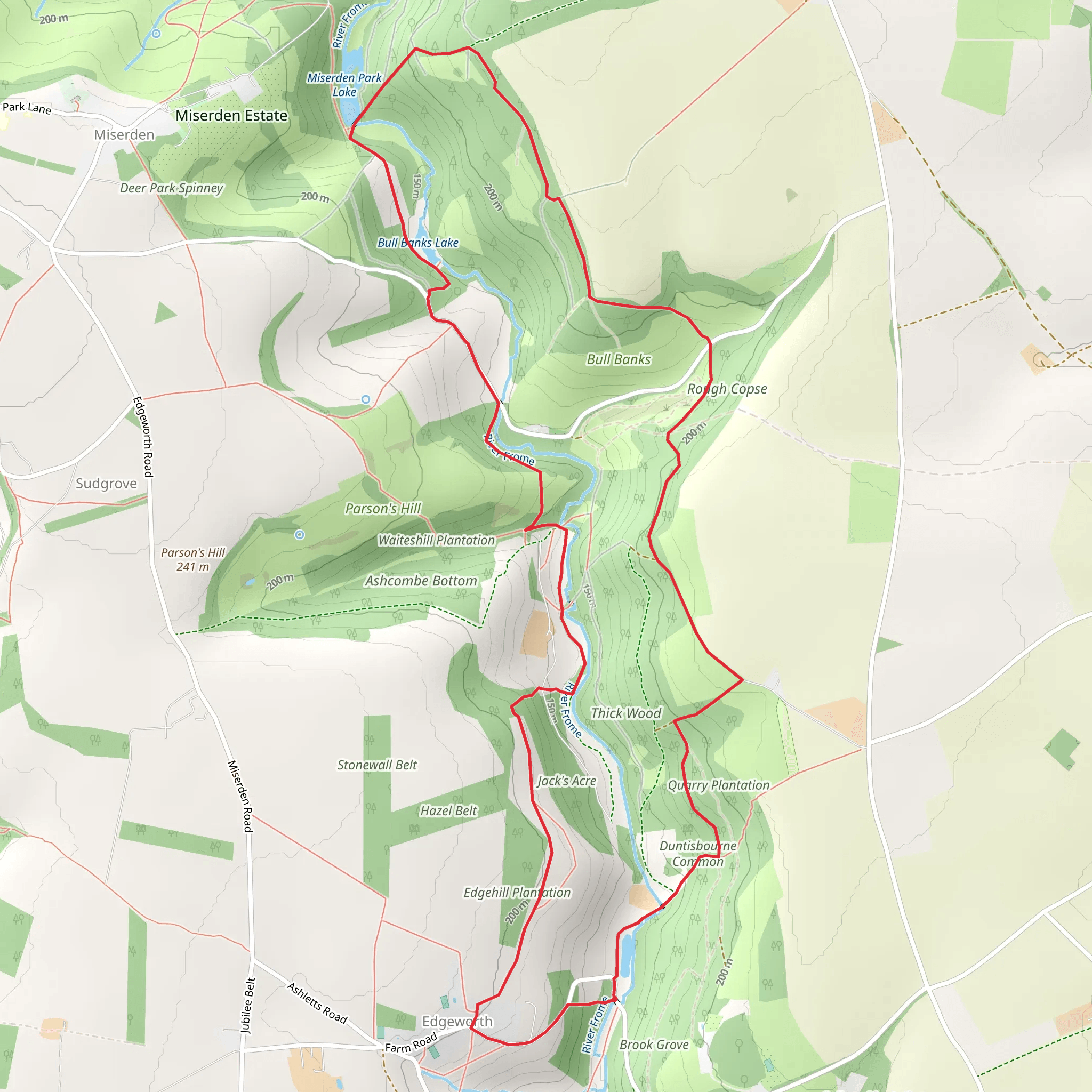 River Frome and Miserden Park Lake Loop - Edgeworth mobile static map