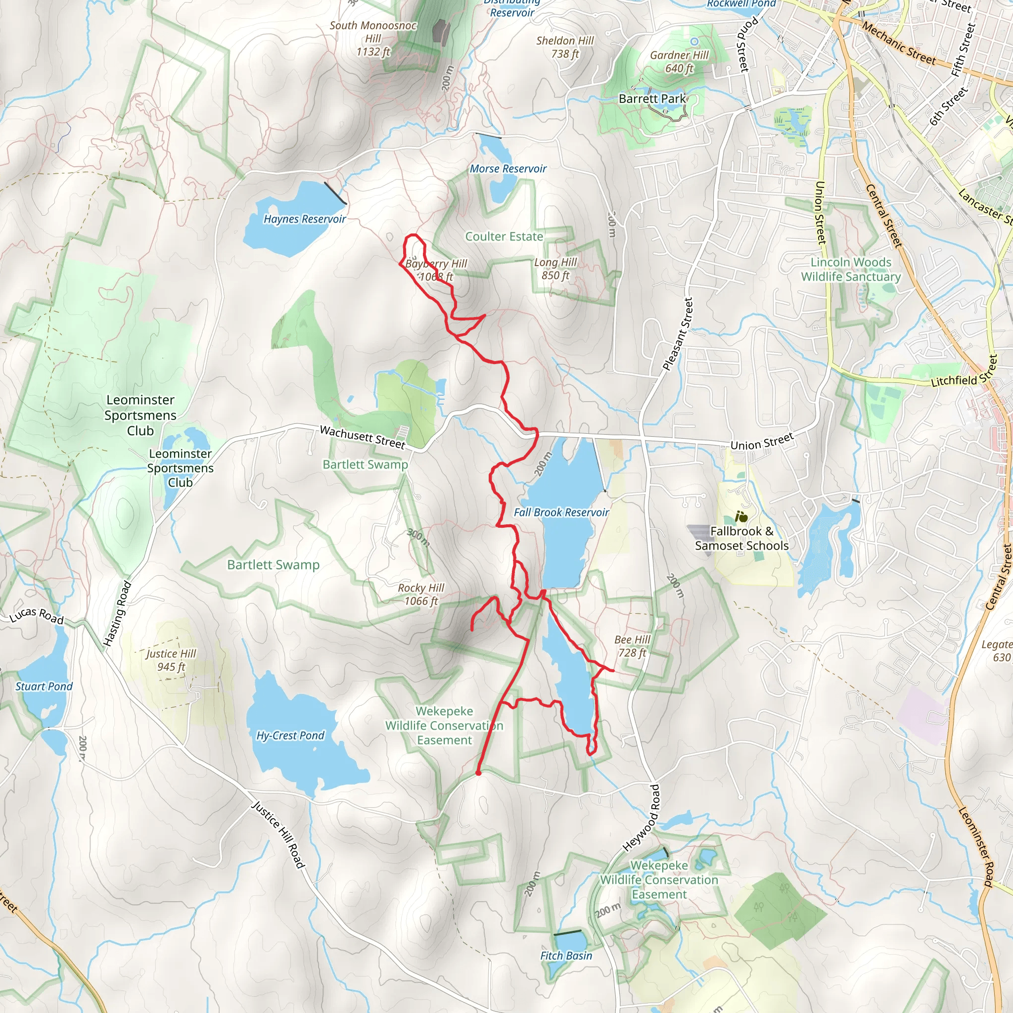 Bee Hill, Bayberry Hill and Fall Brook Reservoir Loop mobile static map