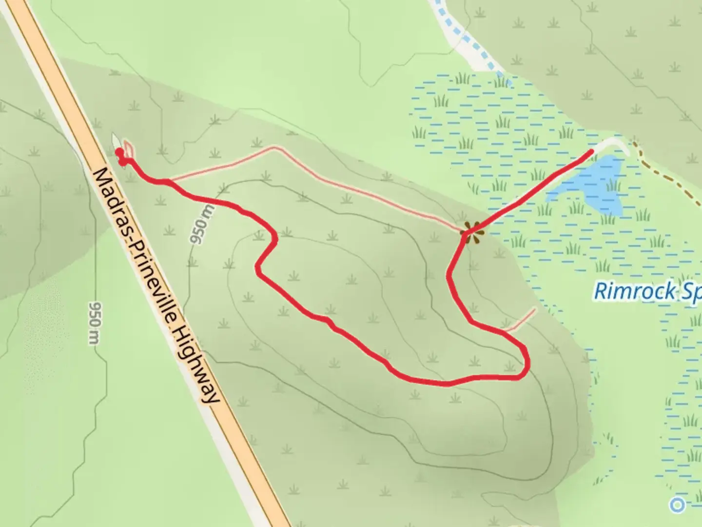 An image depicting the trail Rimrock Springs Trail from Madras-Prineville Highway and its surrounding area.