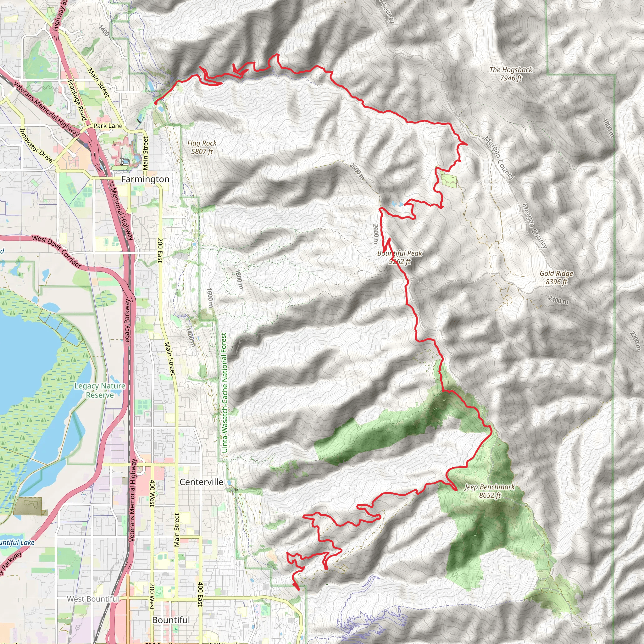 Farmington Canyon Road to Ward Canyon Road mobile static map