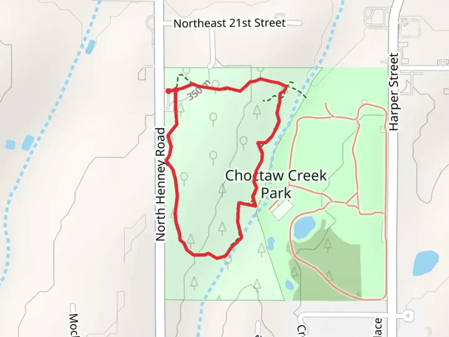 An image depicting the trail Choctaw Creek Loop and its surrounding area.