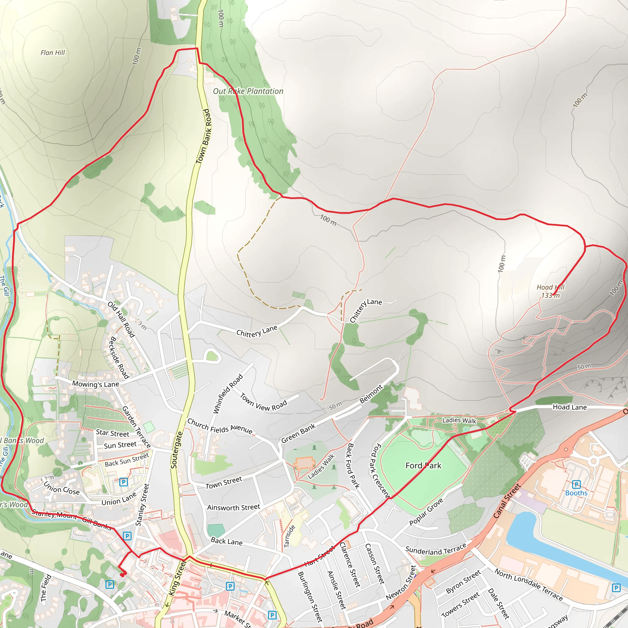 Out Rake Plantation, Sir John Barrow Monument and Ford Park mobile static map
