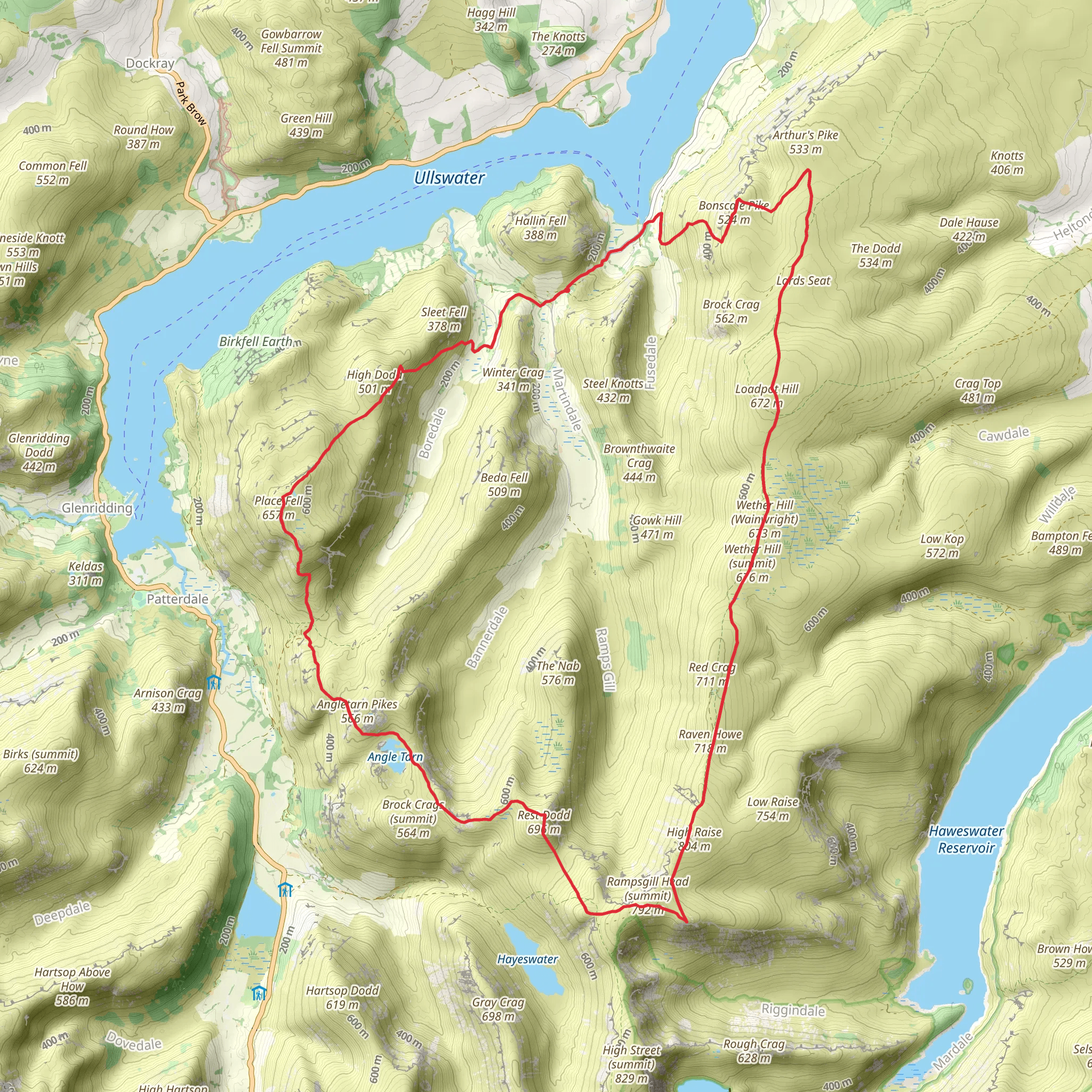 Place Fell, Angle Tarn, Kidsty Pike and Bonscale Pike Loop - Martindale mobile static map