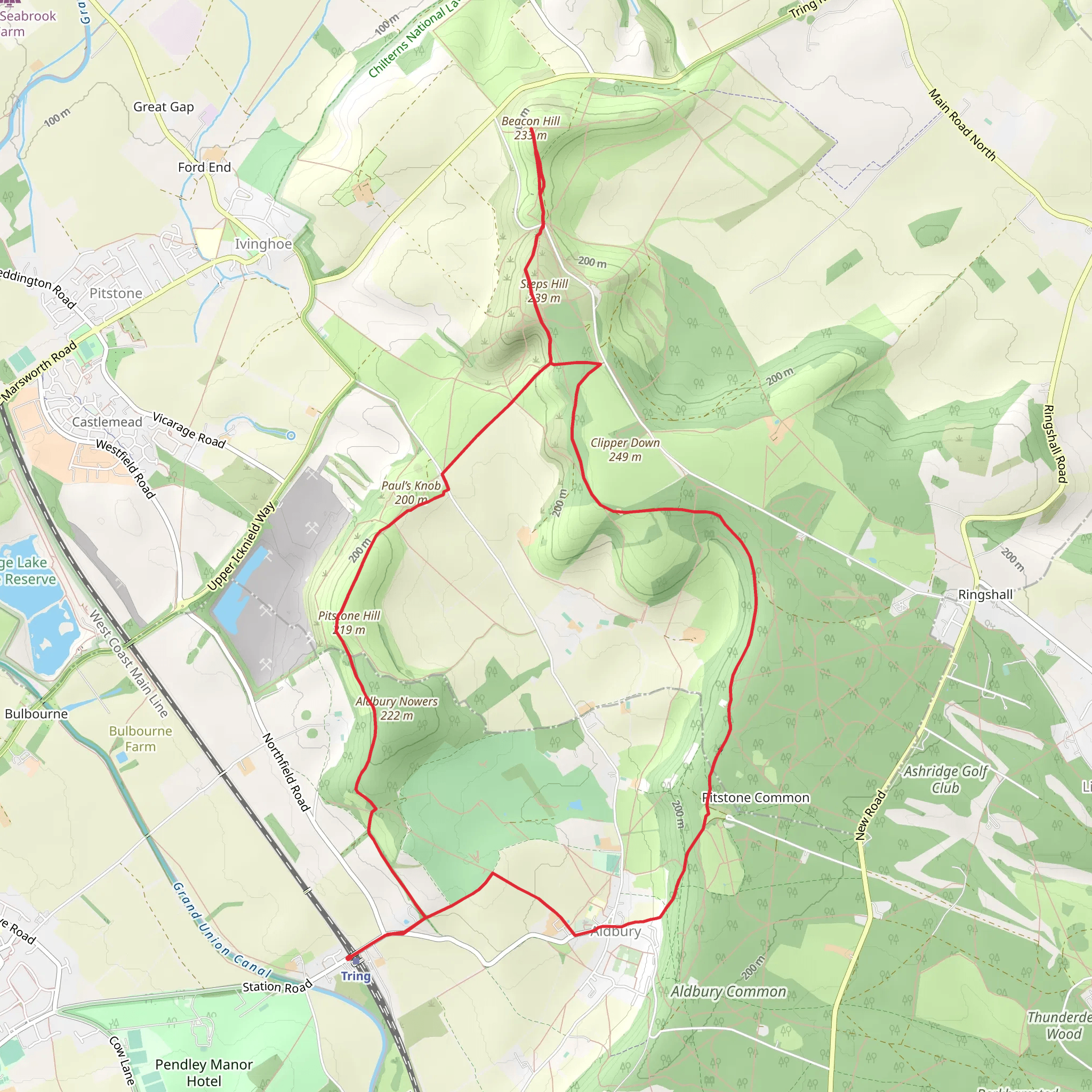 Ivinghoe Beacon and the Bridgewater Monument from Tring mobile static map