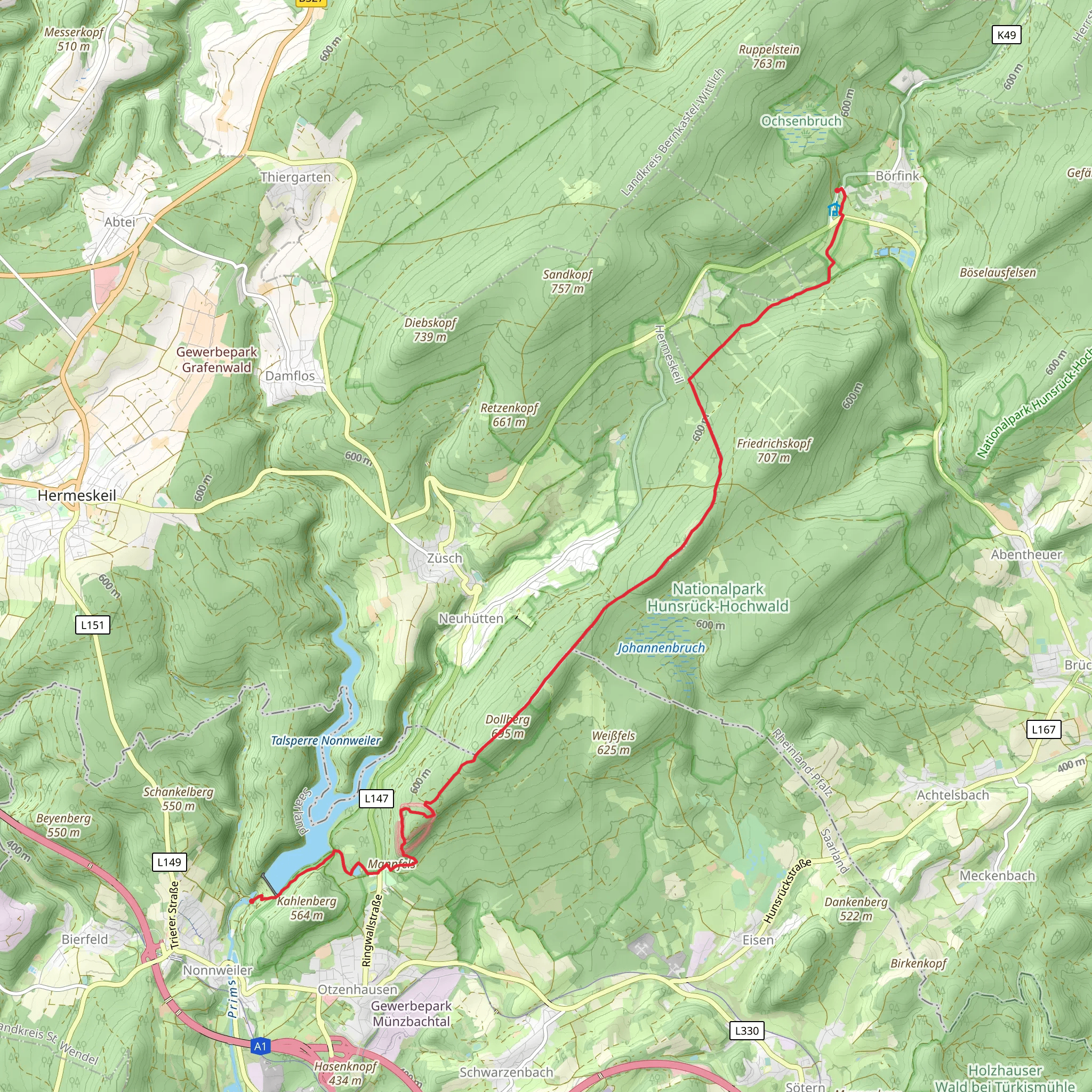 Nonnweiler to Börfink via Dollberg and Saar Hunsruck Steig mobile static map
