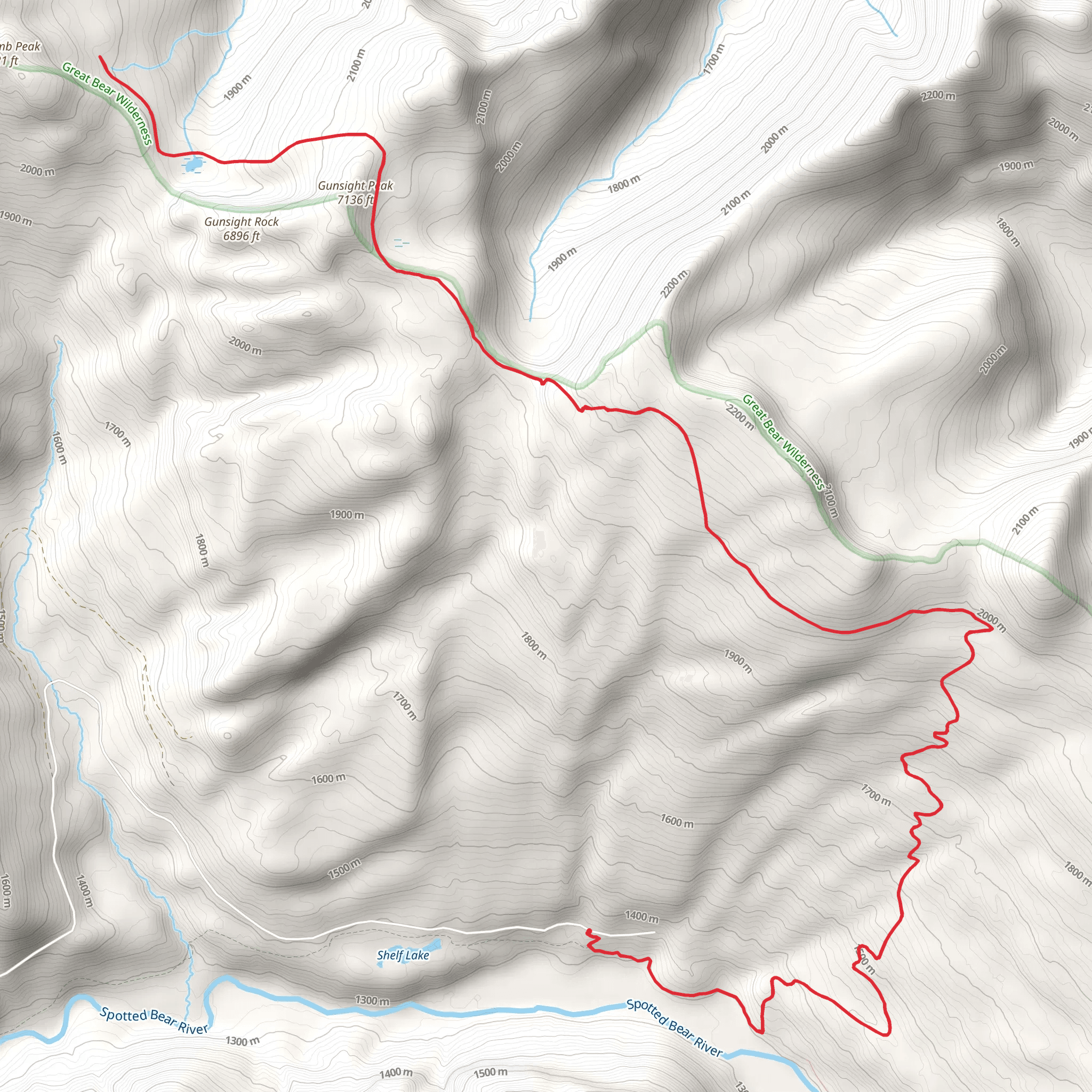 Gunsight Peak Trail via Spotted Bear River Trail mobile static map