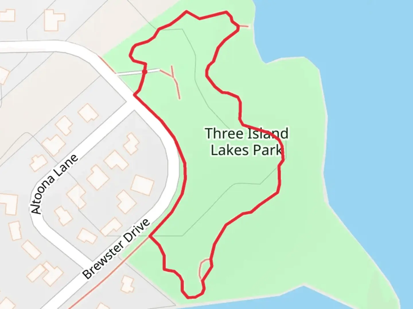 An image depicting the trail Three Island Lakes Park Loop and its surrounding area.
