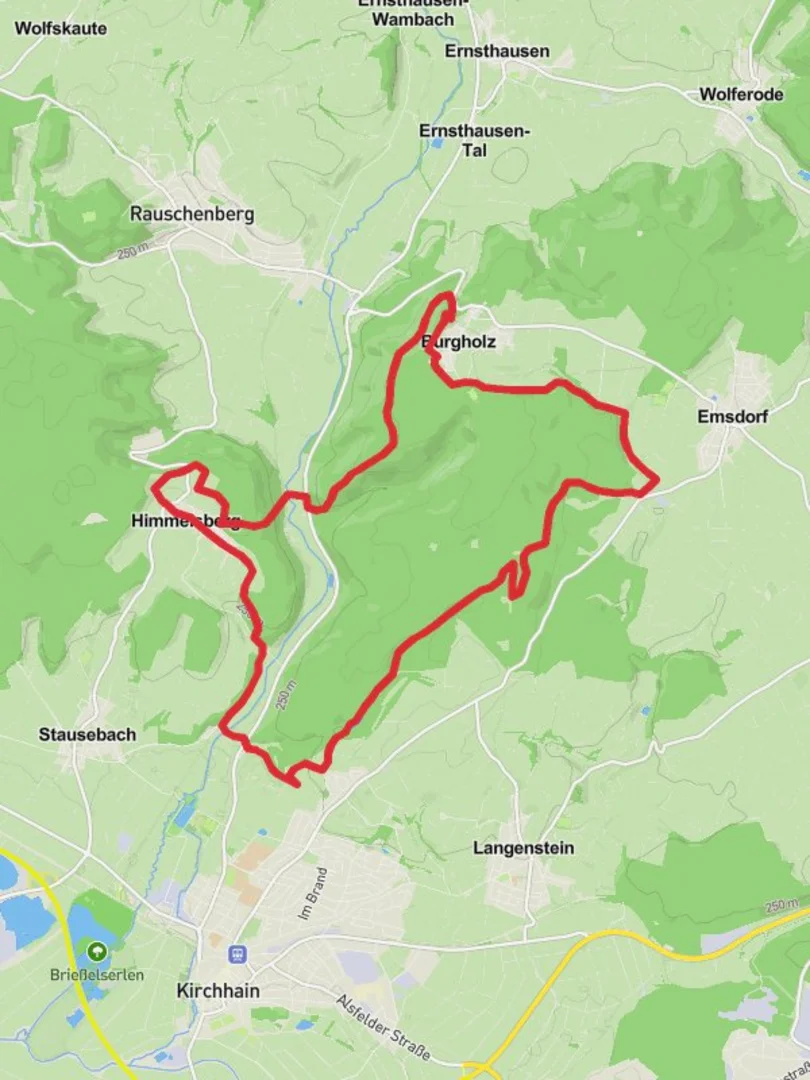 An image depicting the trail Burgholz and Himmelsberg Loop and its surrounding area.