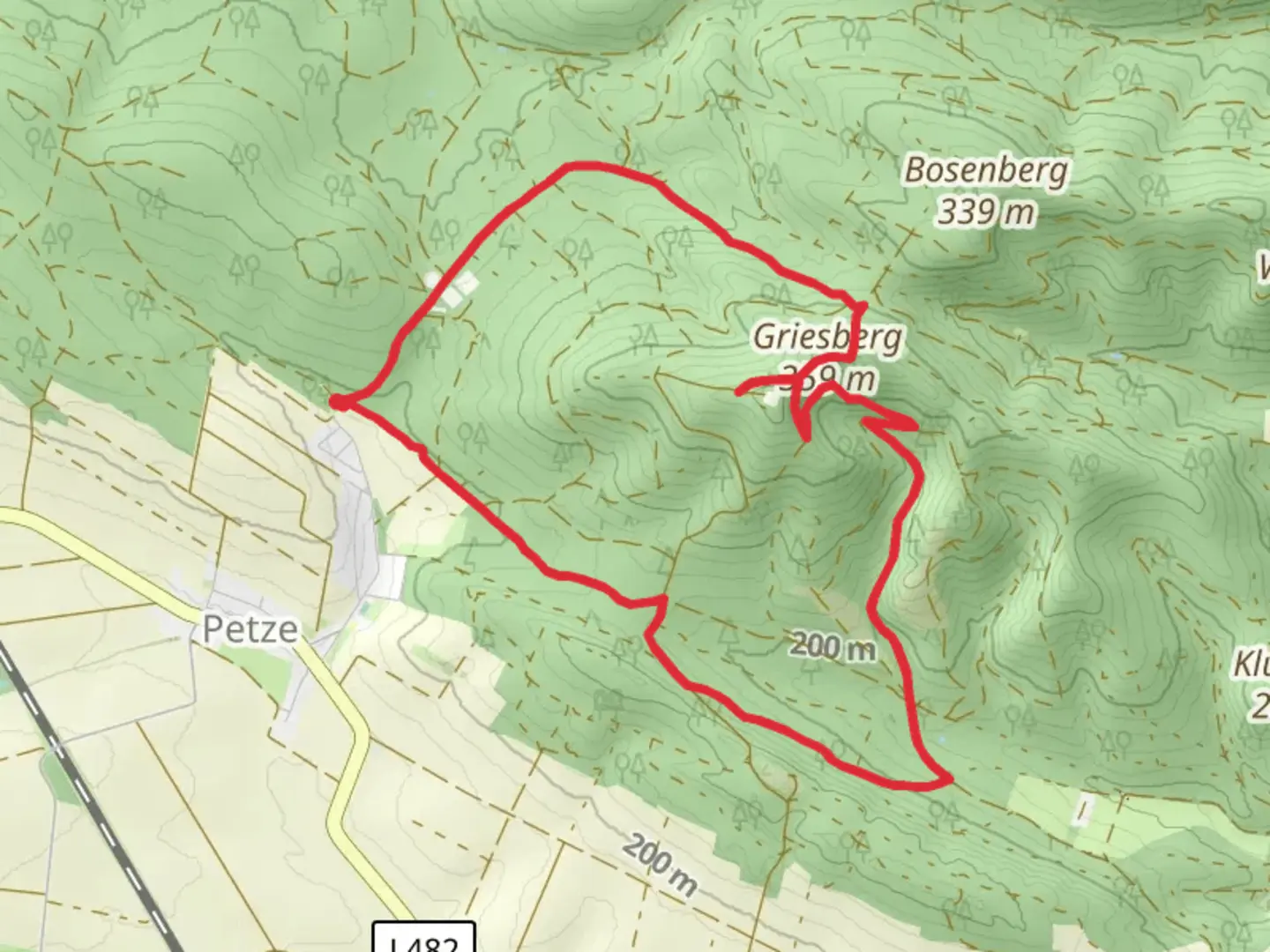 An image depicting the trail Griesberg Loop and its surrounding area.