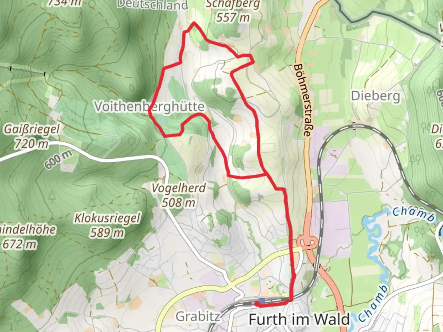 An image depicting the trail Zalta Stezka and Grenzweg and its surrounding area.