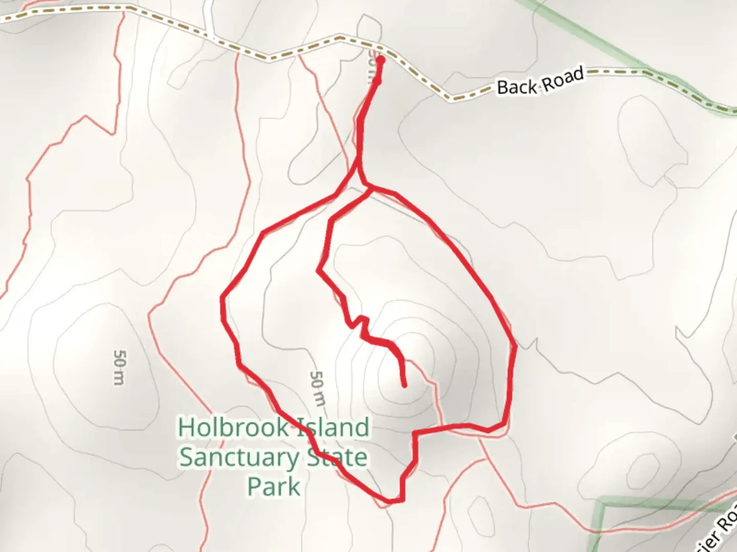 An image depicting the trail Holbrook Island Sanctuary State Park Loop and its surrounding area.