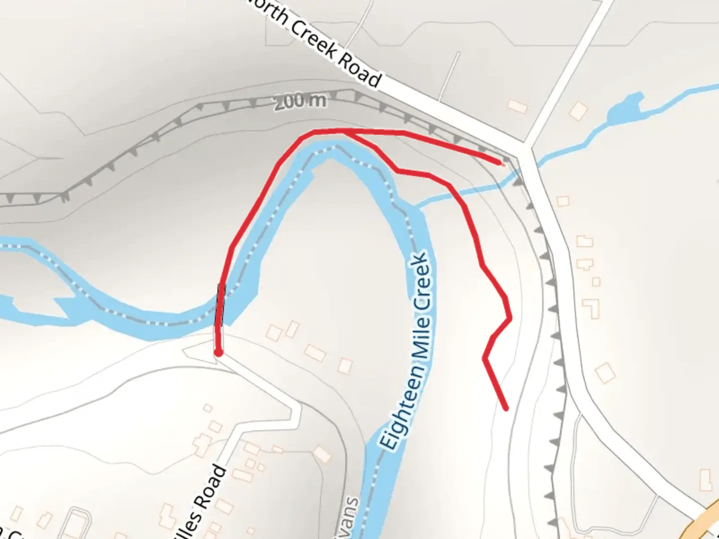 An image depicting the trail Eighteen Mile Creek Trail from Versailles Road Out and Back and its surrounding area.
