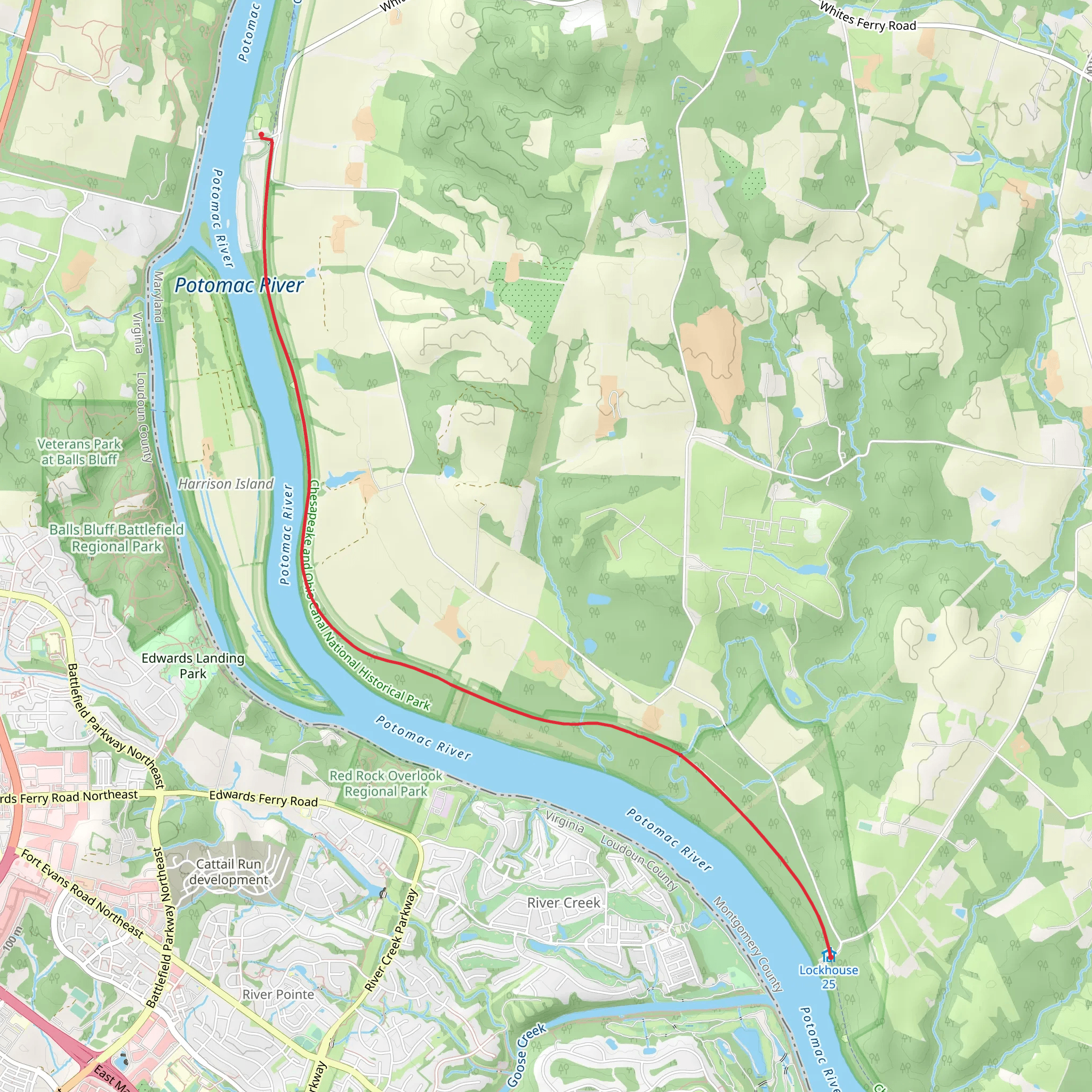 Chesapeake and Ohio Canal Trail - Whites Ferry Road mobile static map