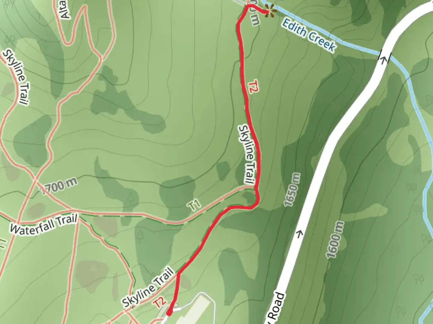 An image depicting the trail Myrtle and Edith Gorge Falls via Skyline Trail and its surrounding area.