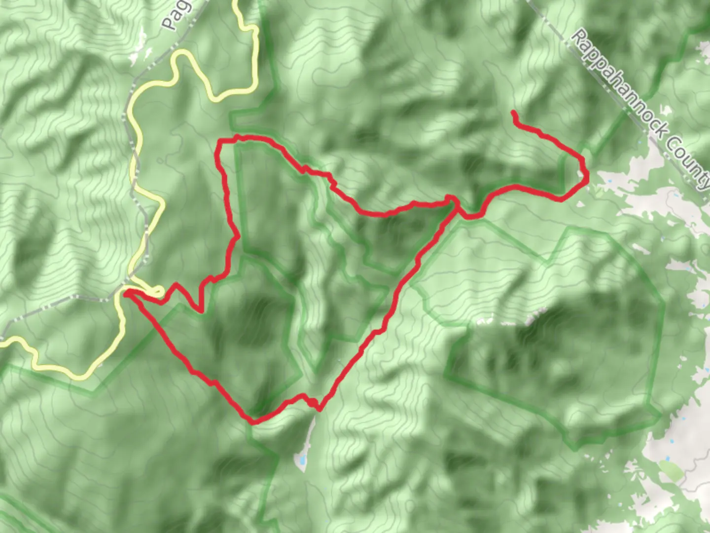 An image depicting the trail Cedar Run, Robertson Mountain and Weakley Hollow Fire Road Loop Trail and its surrounding area.