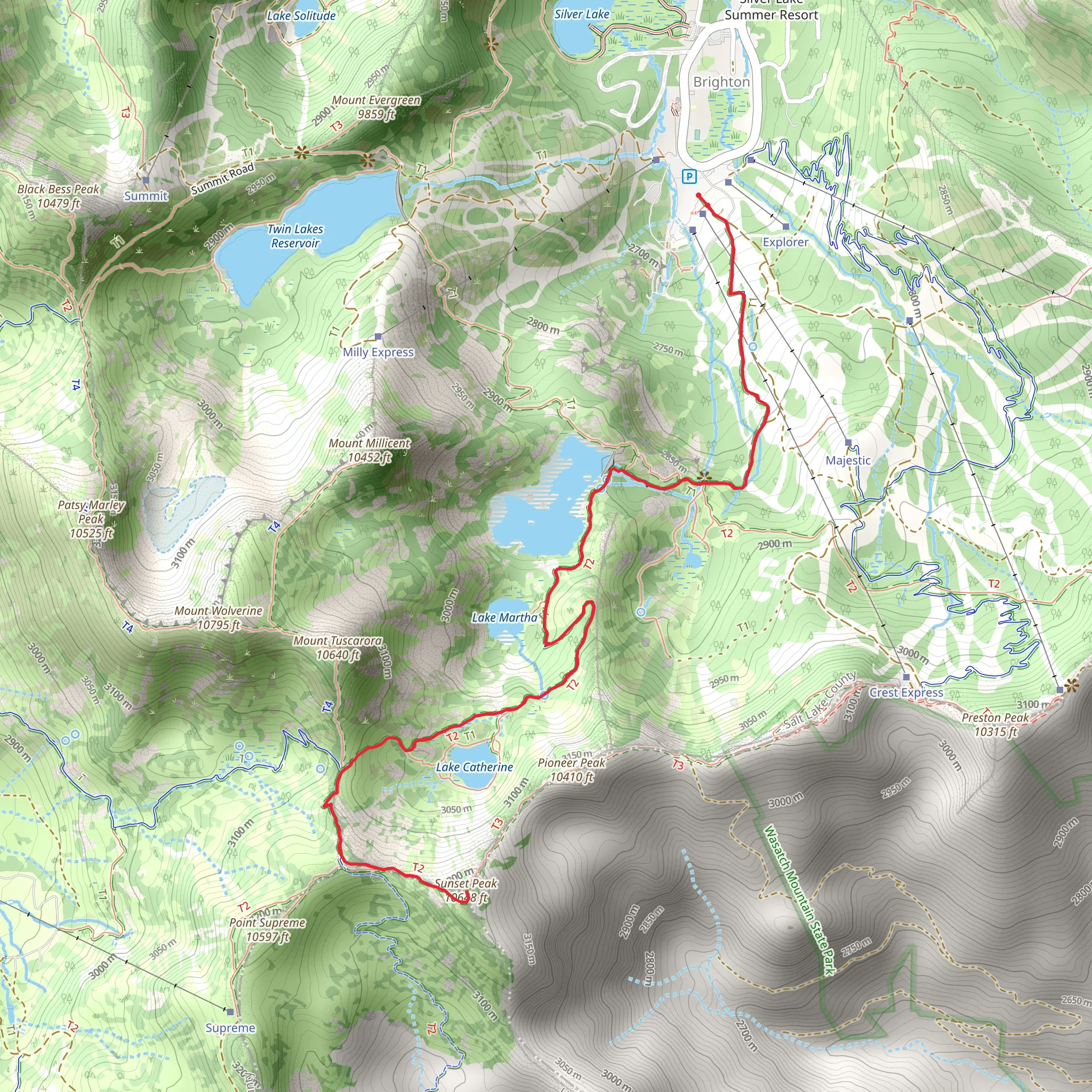 Sunset Peak via Catherines Pass Trail mobile static map