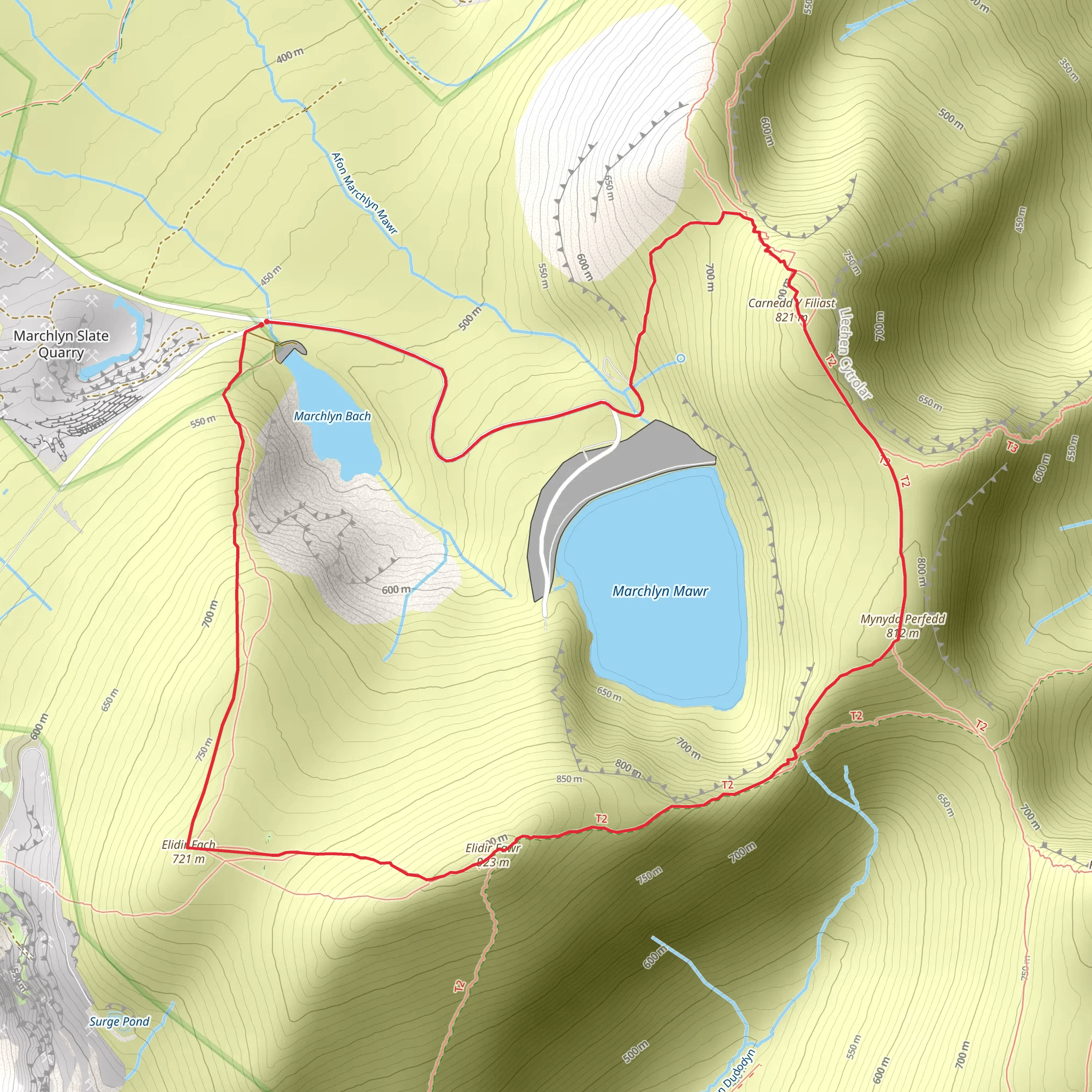 Elidir Fawr - Mynydd Perfedd and Marchlyn Mawr Reservoir mobile static map