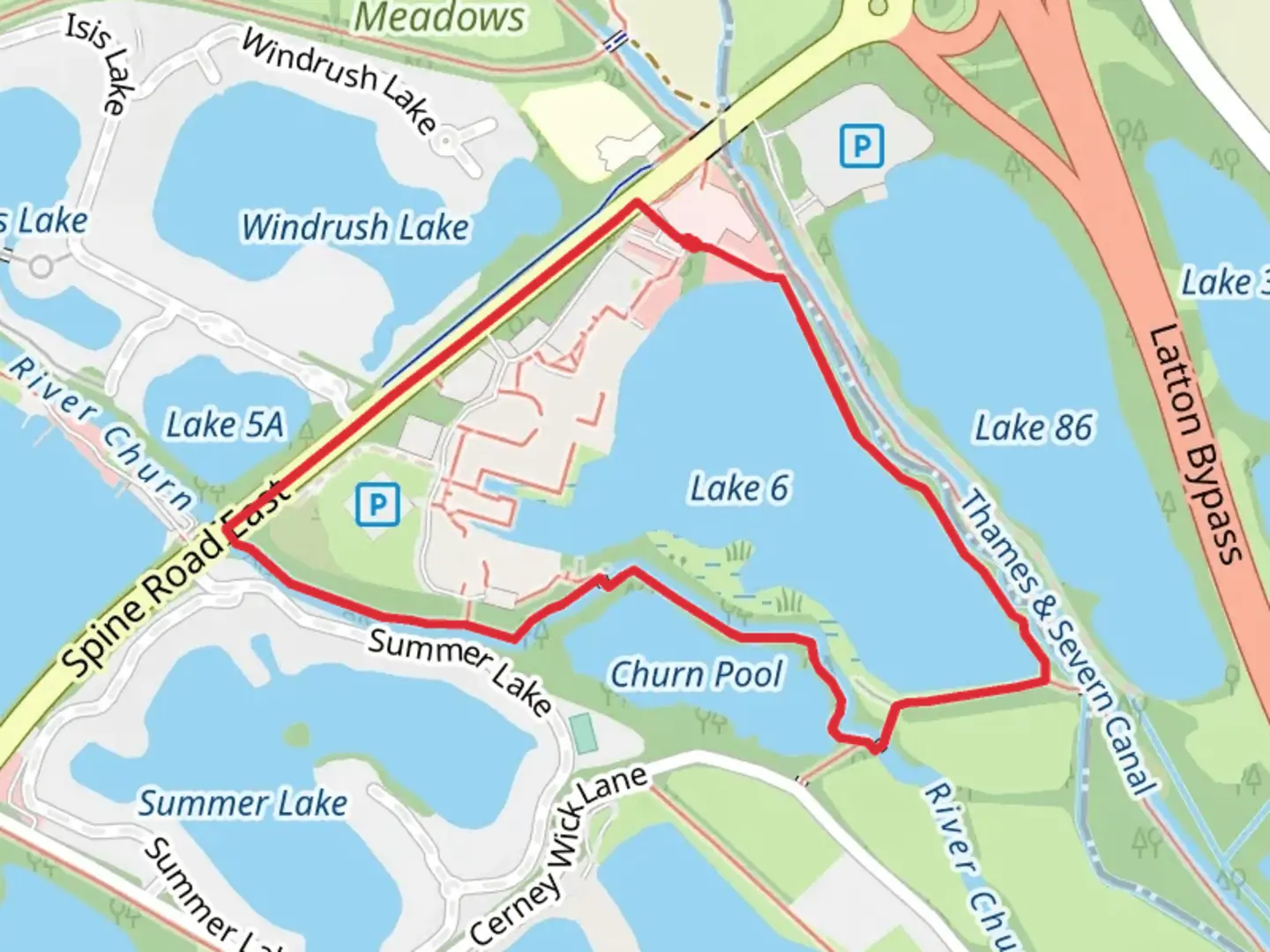 An image depicting the trail Lake 6 Loop - Cerney Wick and its surrounding area.